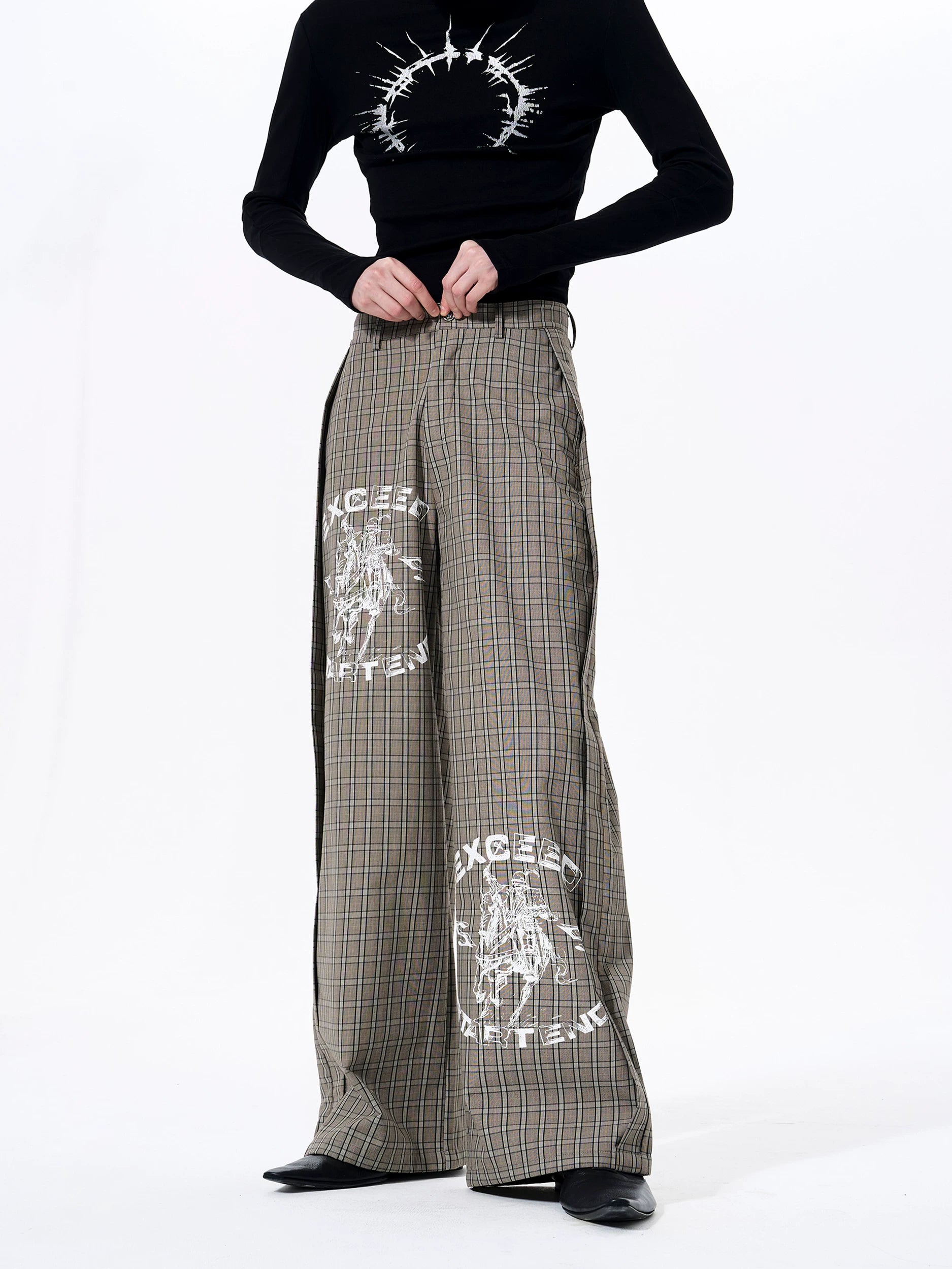 Rodeo Grid Graffiti Wide‑Leg Trousers