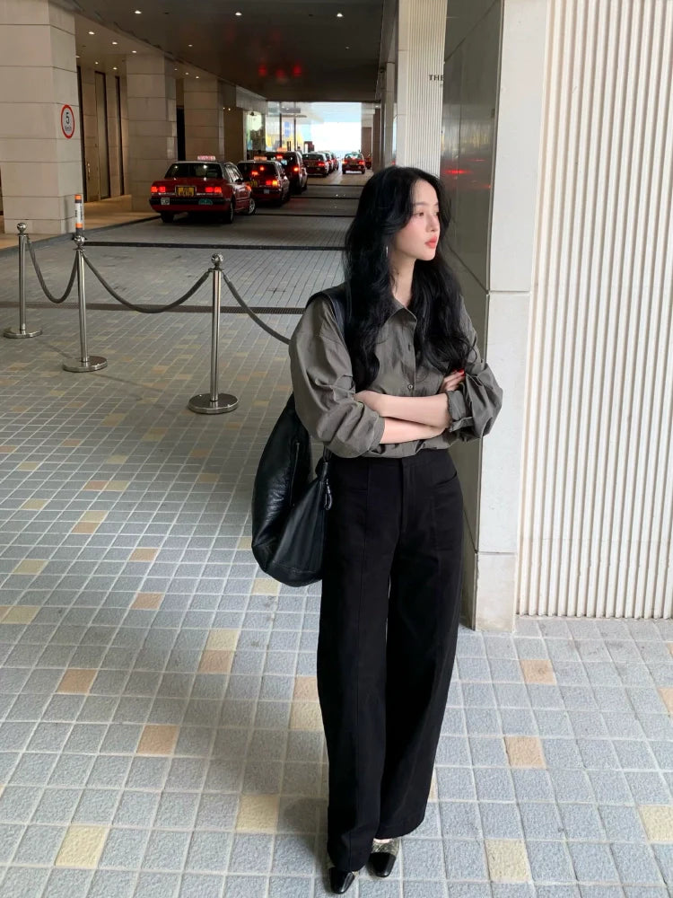 Low-Waisted Wide Leg Cotton Pants