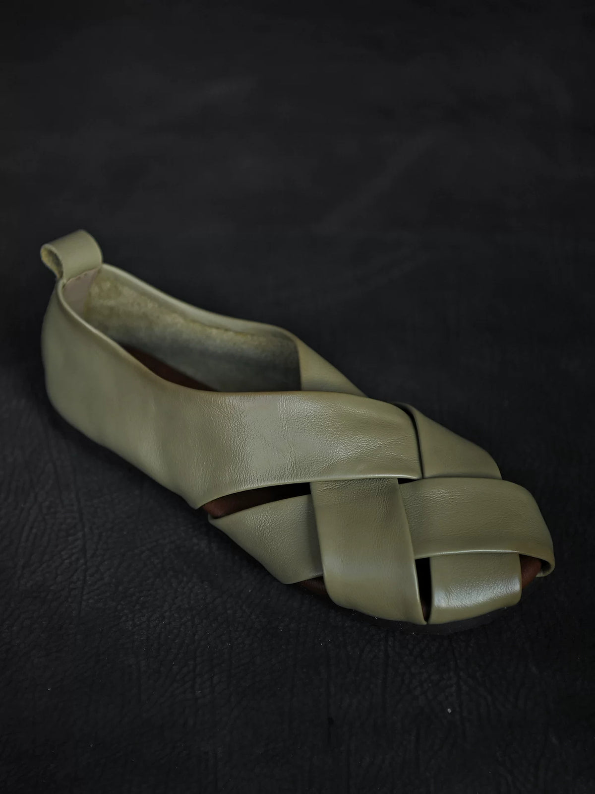 Olive Woven Cutout Ballet Flats