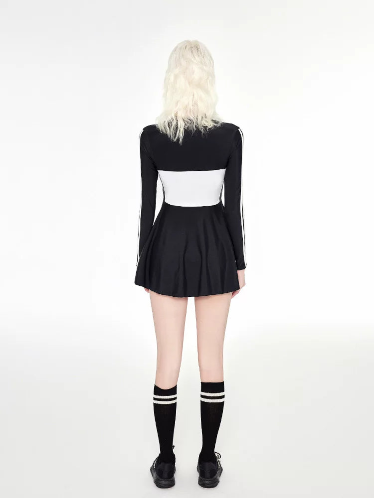 Monochrome Varsity Zip Skater Swimsuit