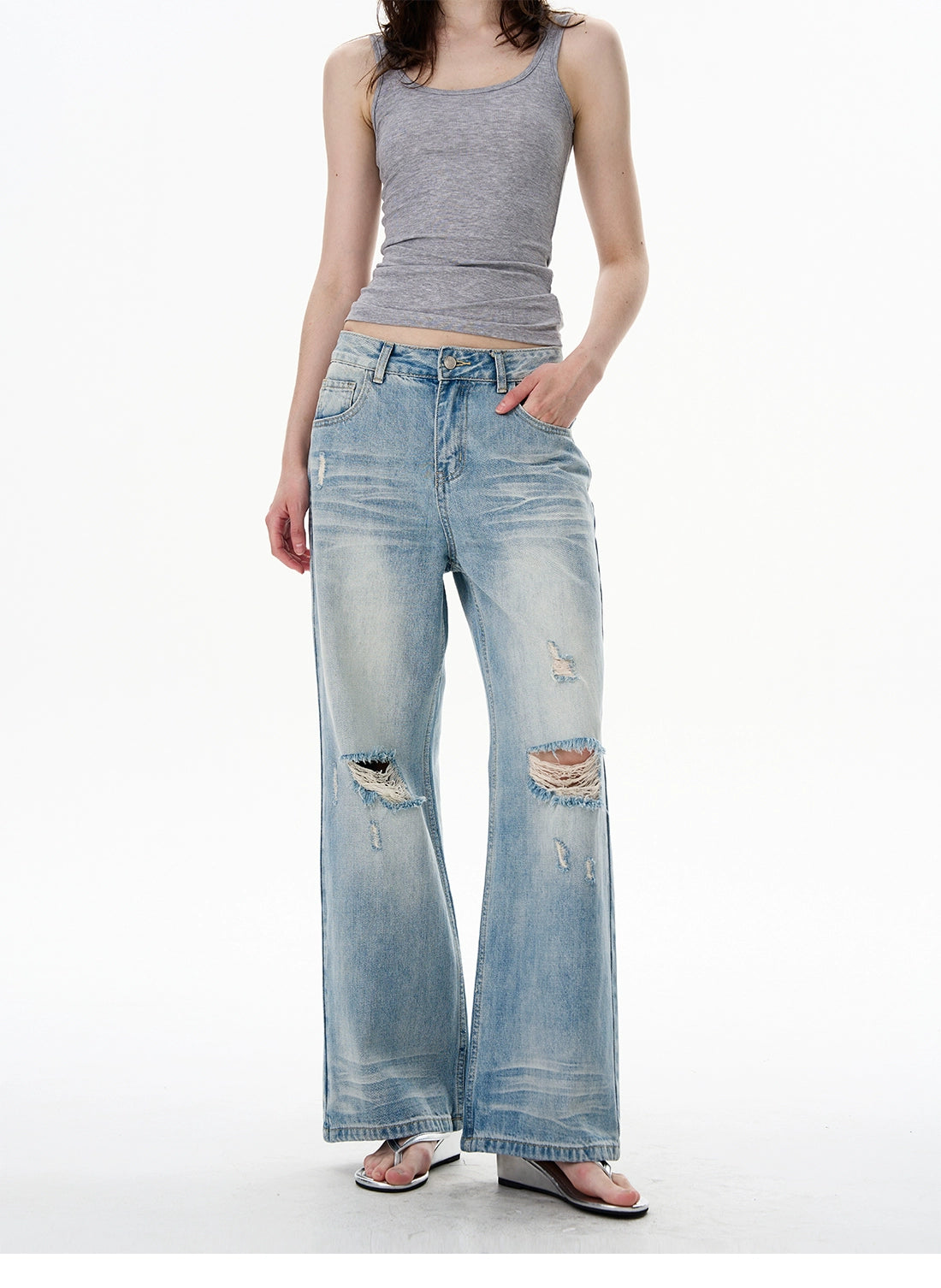 Light Wash Mid-Rise Wide-Leg Jeans