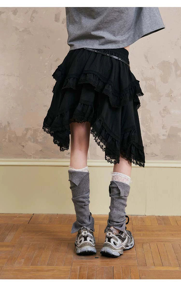 Sporty Hooded Jacket & Tiered Lace Midi Skirt Set