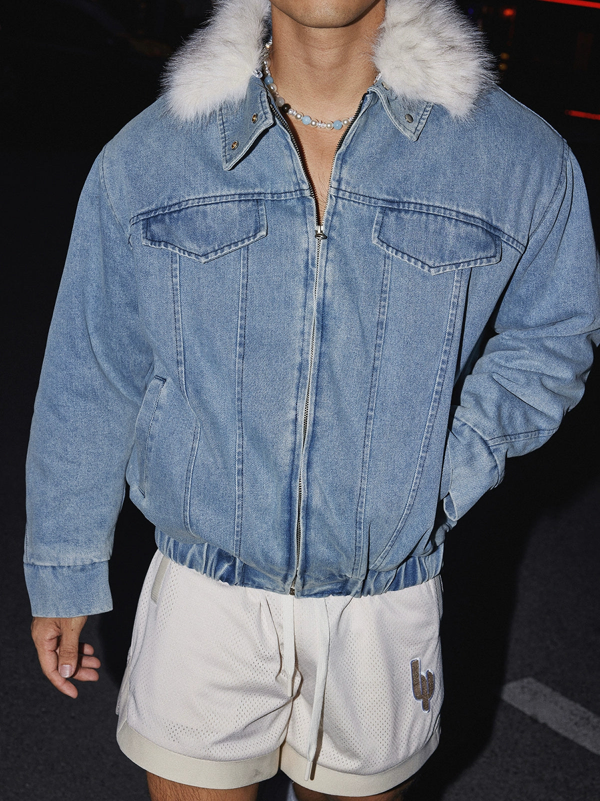 Frost Collar Zip Denim Jacket