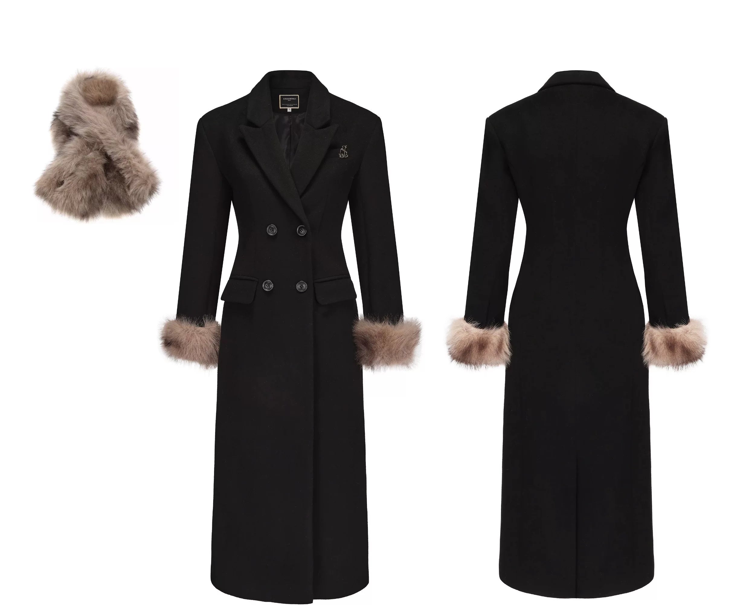 Midnight Marquis Faux Fur Cuff Coat