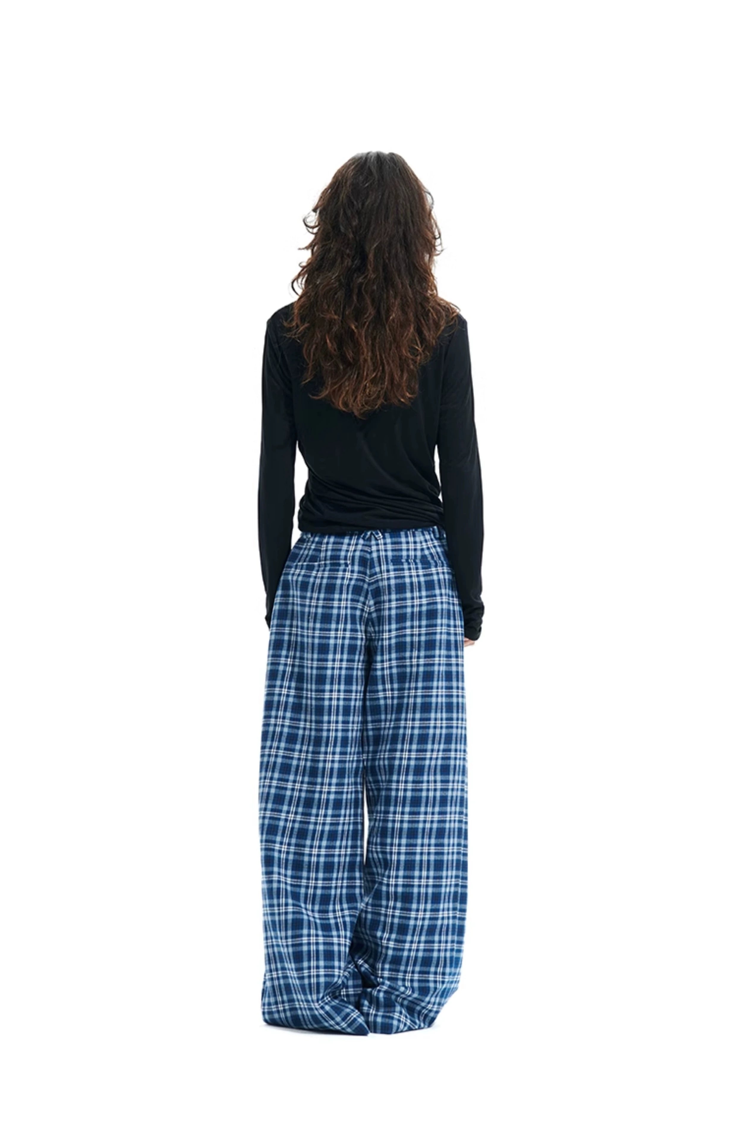 Plaid-Casu-Hosen mit weitem Bein