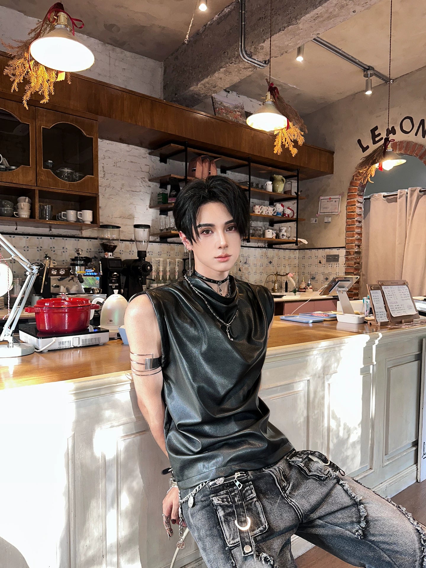 Obsidian Drape Faux-Leather Tank