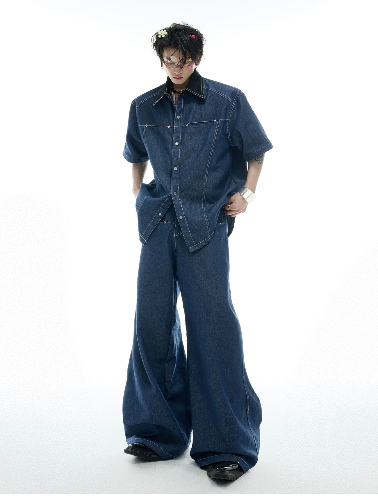 Wide Leg Denim Jumpsuit Boilersuit