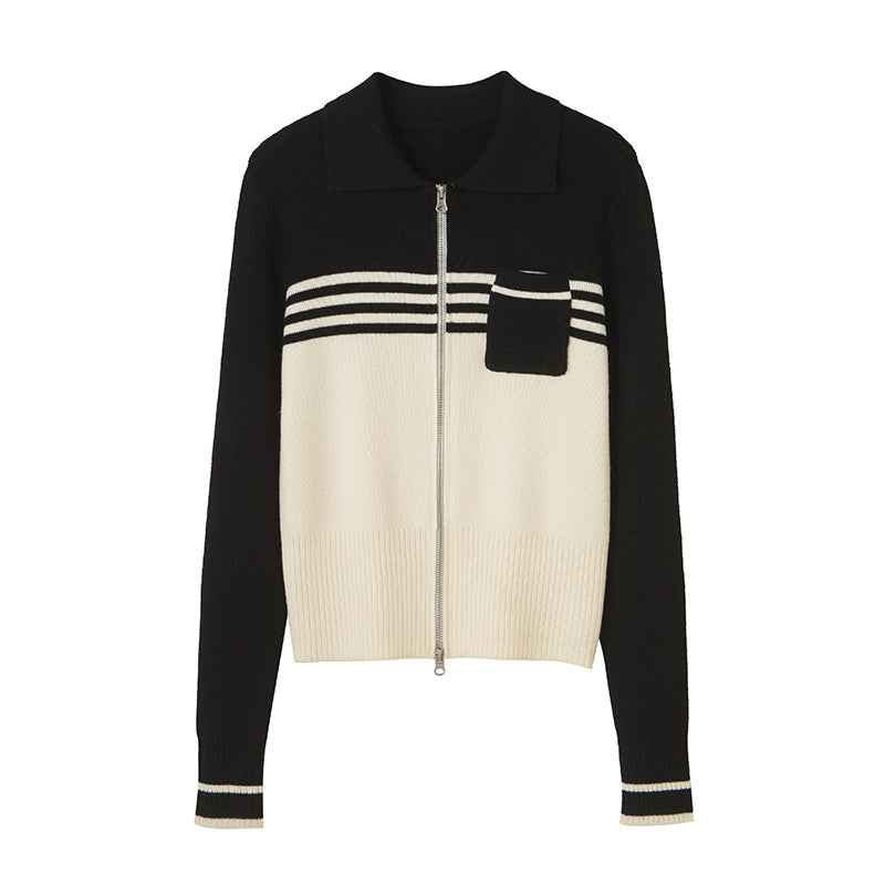Colorblock Stripe Knit Zip Cardigan