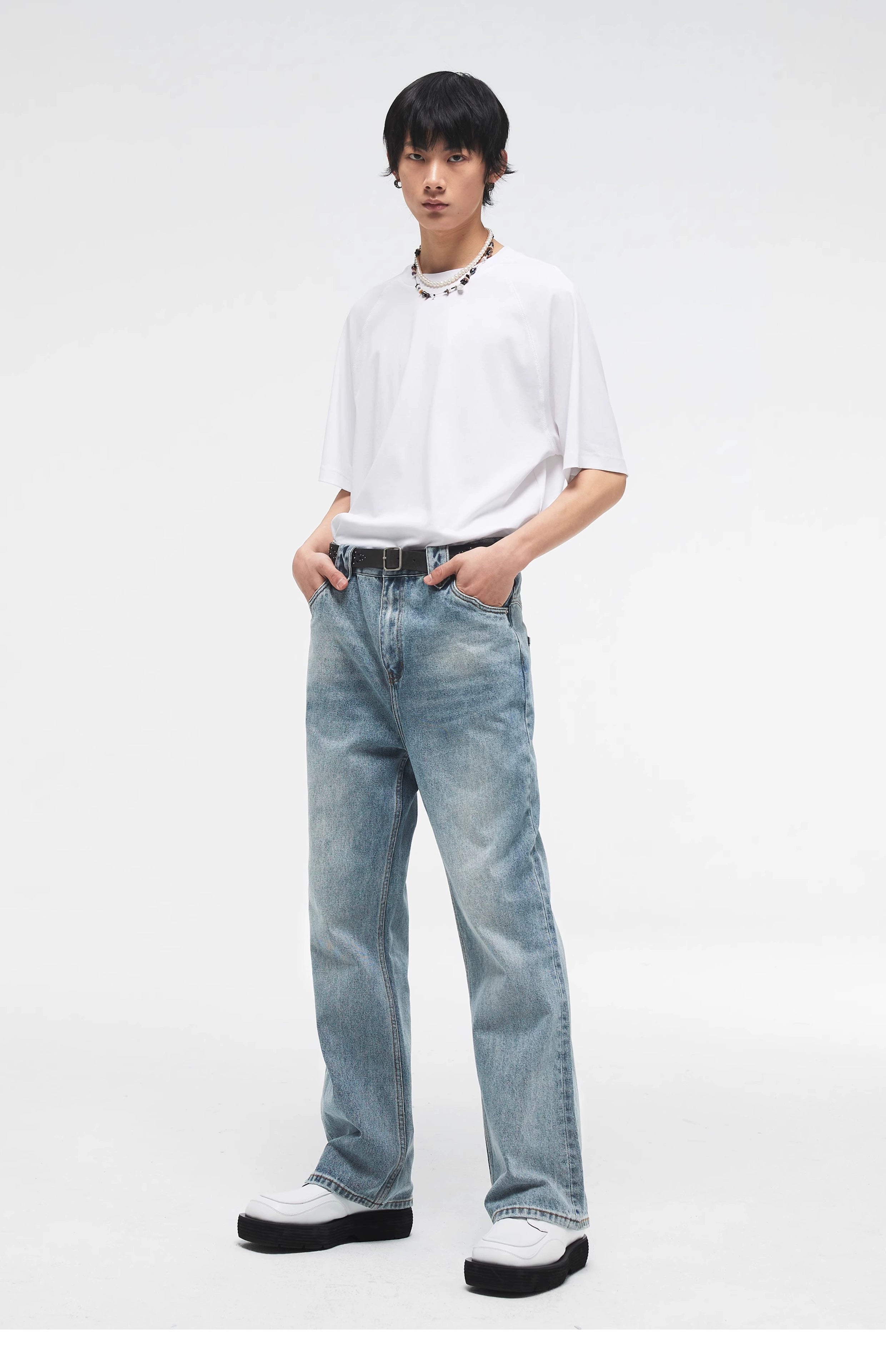 Light Wash Zip Straight-Leg Jeans