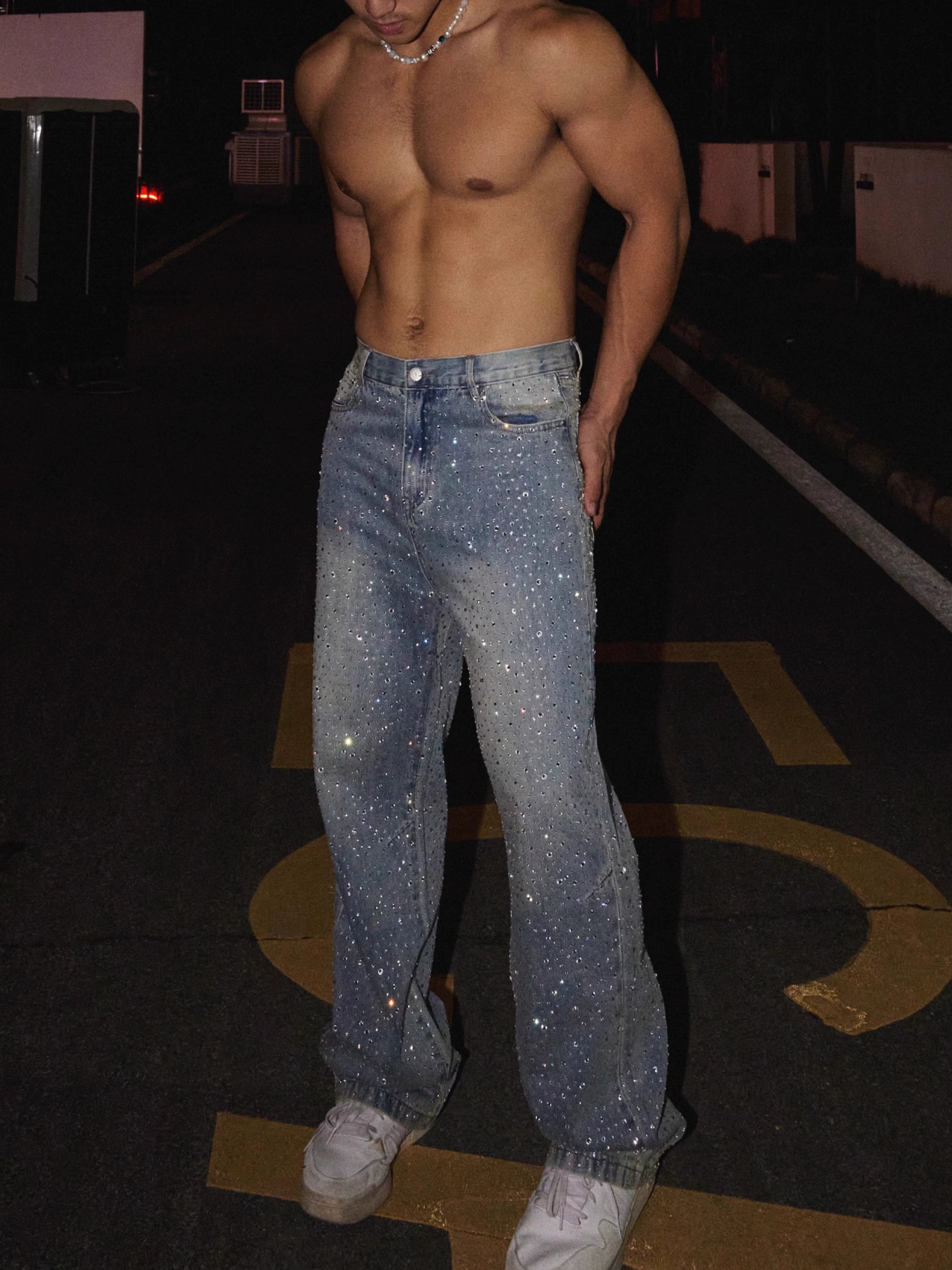 Light Wash Glitter Splatter Jeans