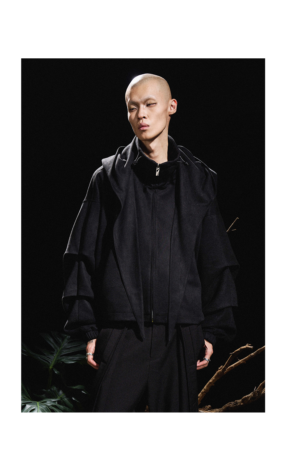 Sculpted Sleeve Funnel Neck Jacket