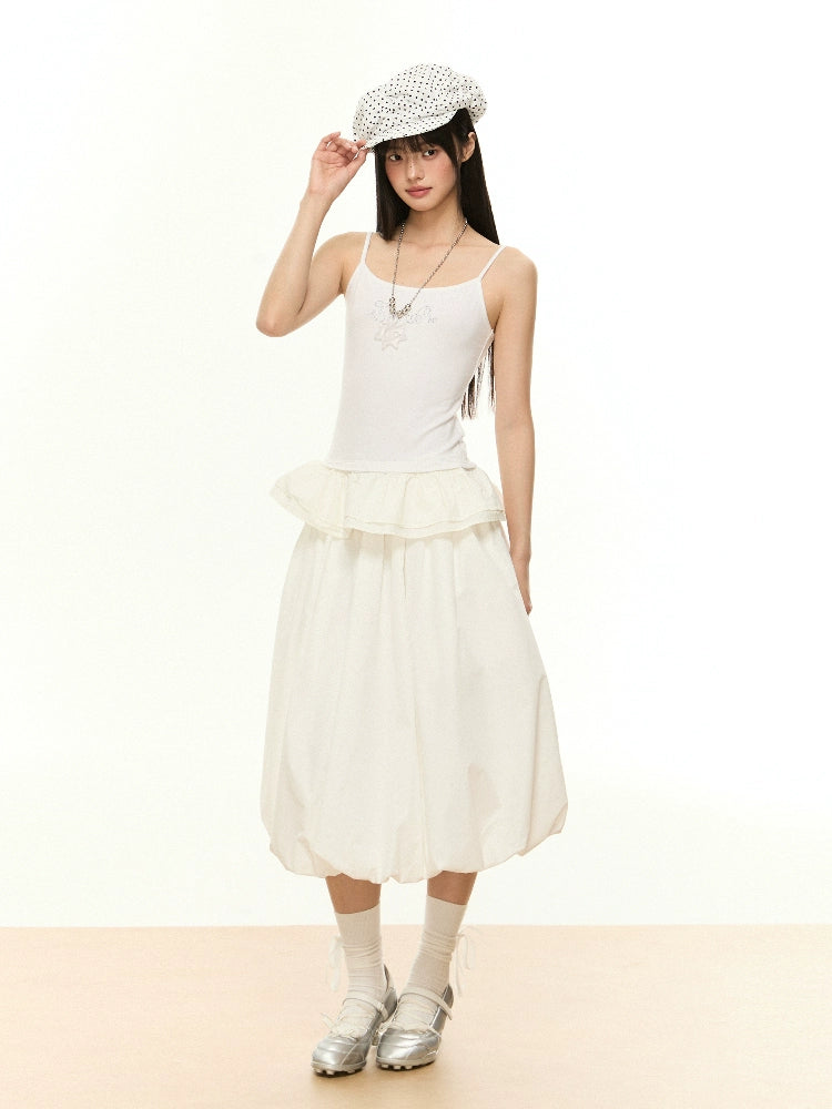 Balloon Hem Midi Skirt
