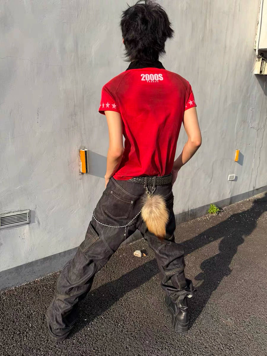 Crimson Y2K Starfield Polo