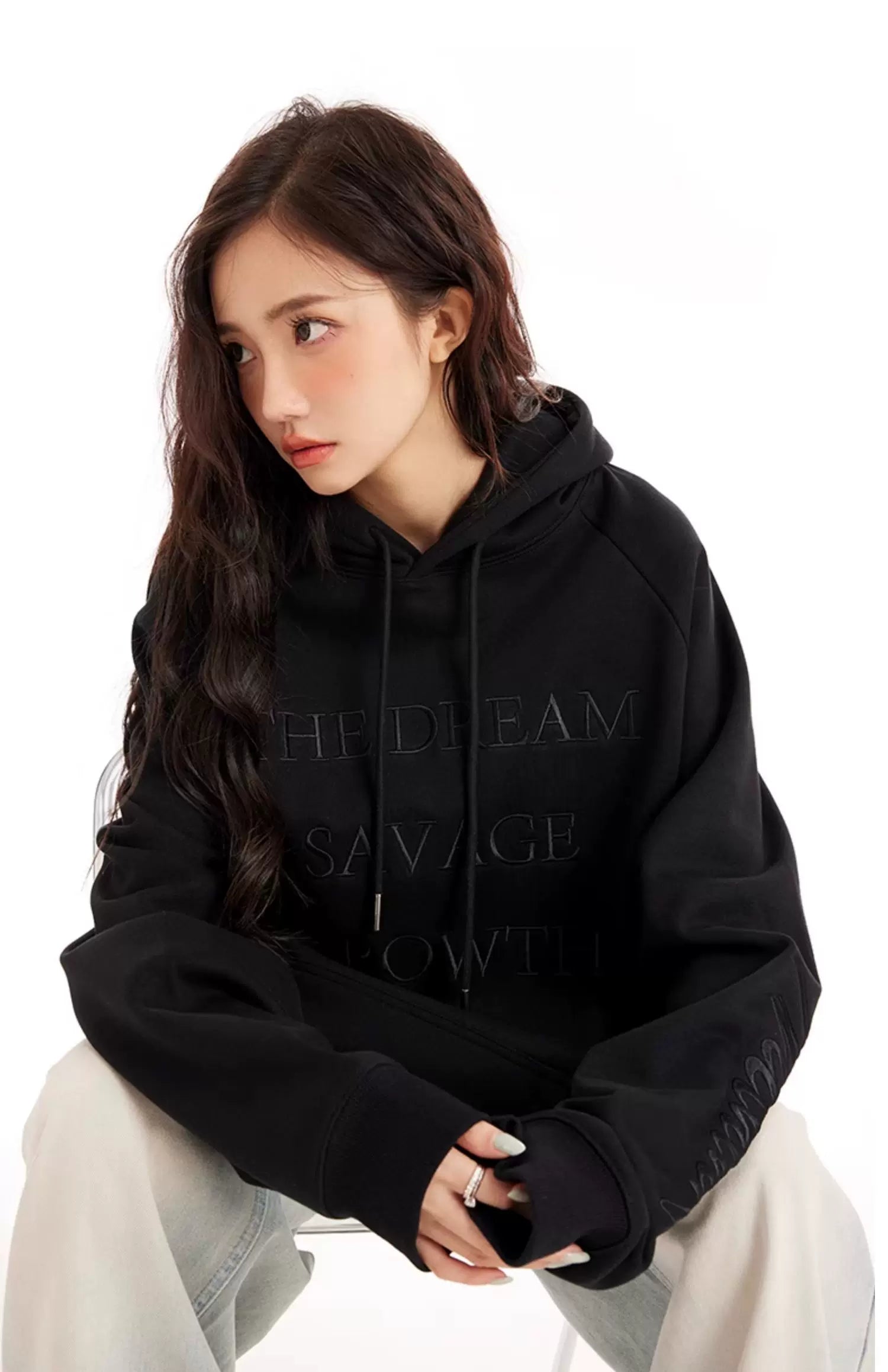 Embossed Lettering Oversized Pullover Hoodie
