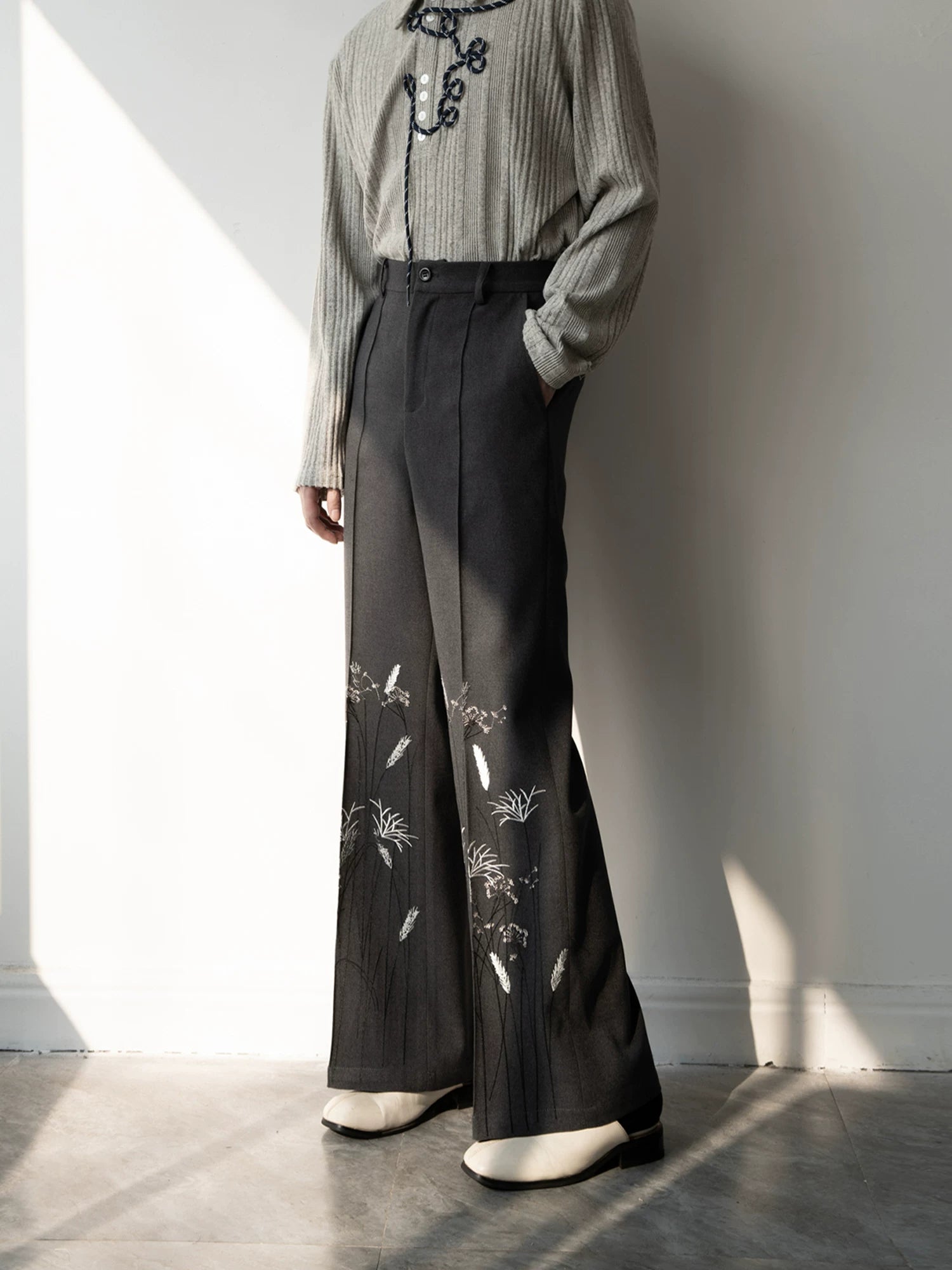 Midnight Meadow Embroidered Wool Trousers