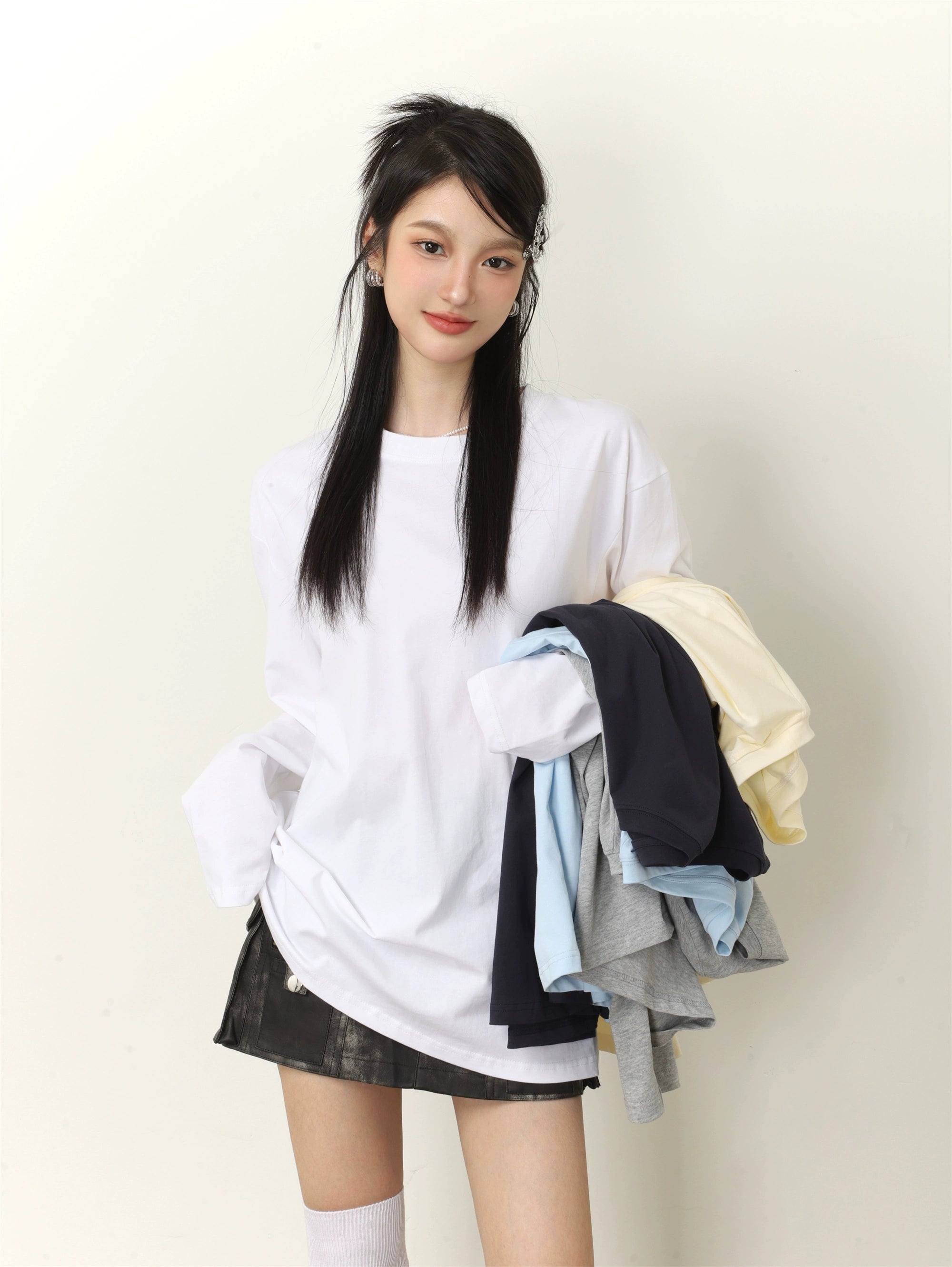 Feste Farbe Lose Long Sleeve T-Shirt
