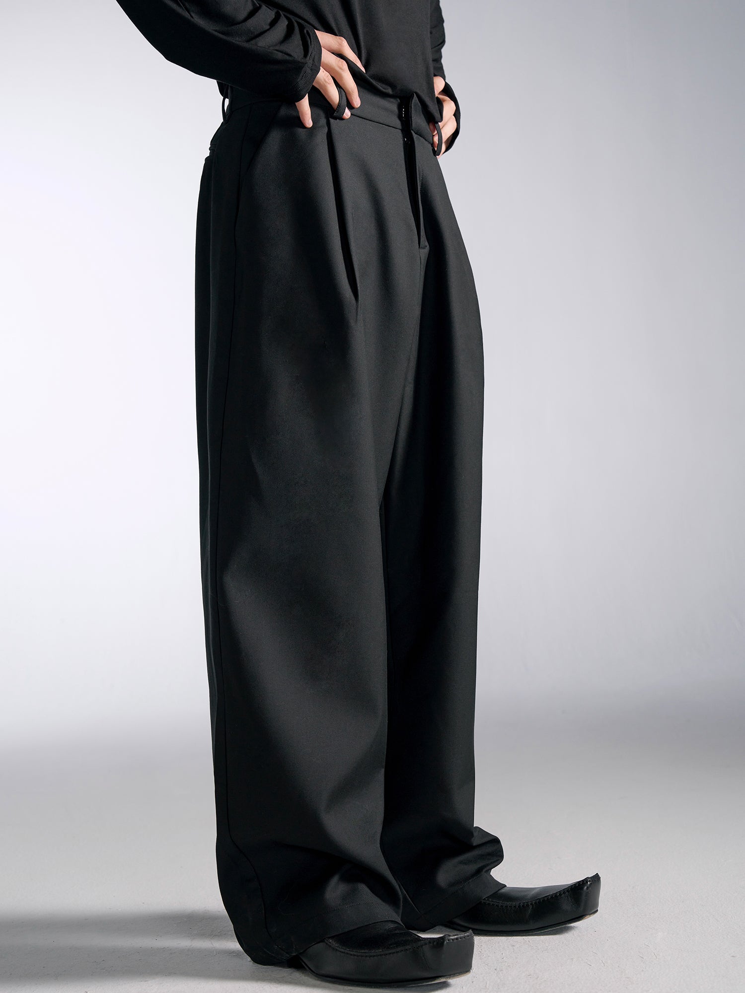 High-Waist Wide-Leg Pleated Trousers