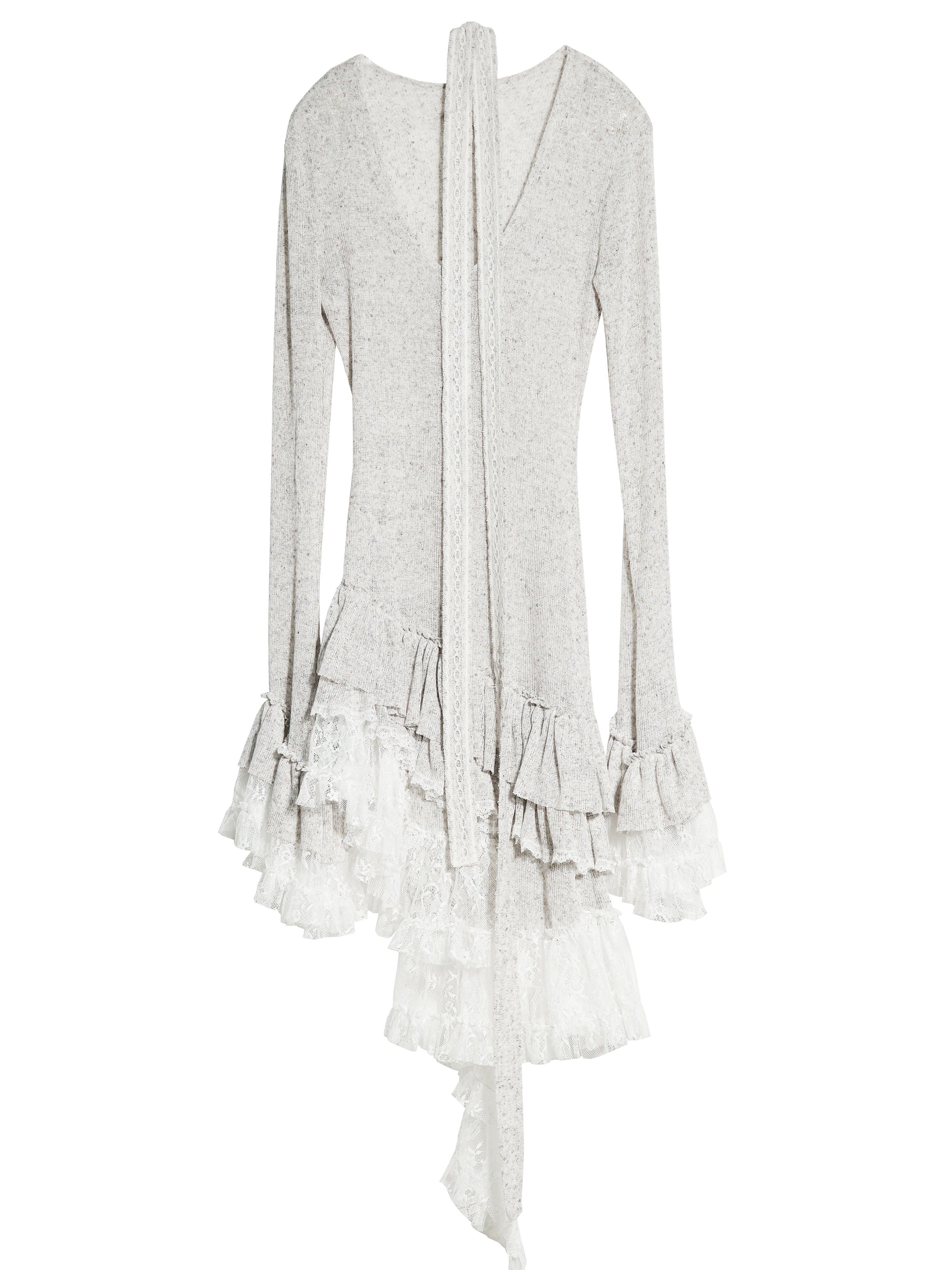 Ethereal Sheer Lace-Panel Asymmetrical Knit Dress