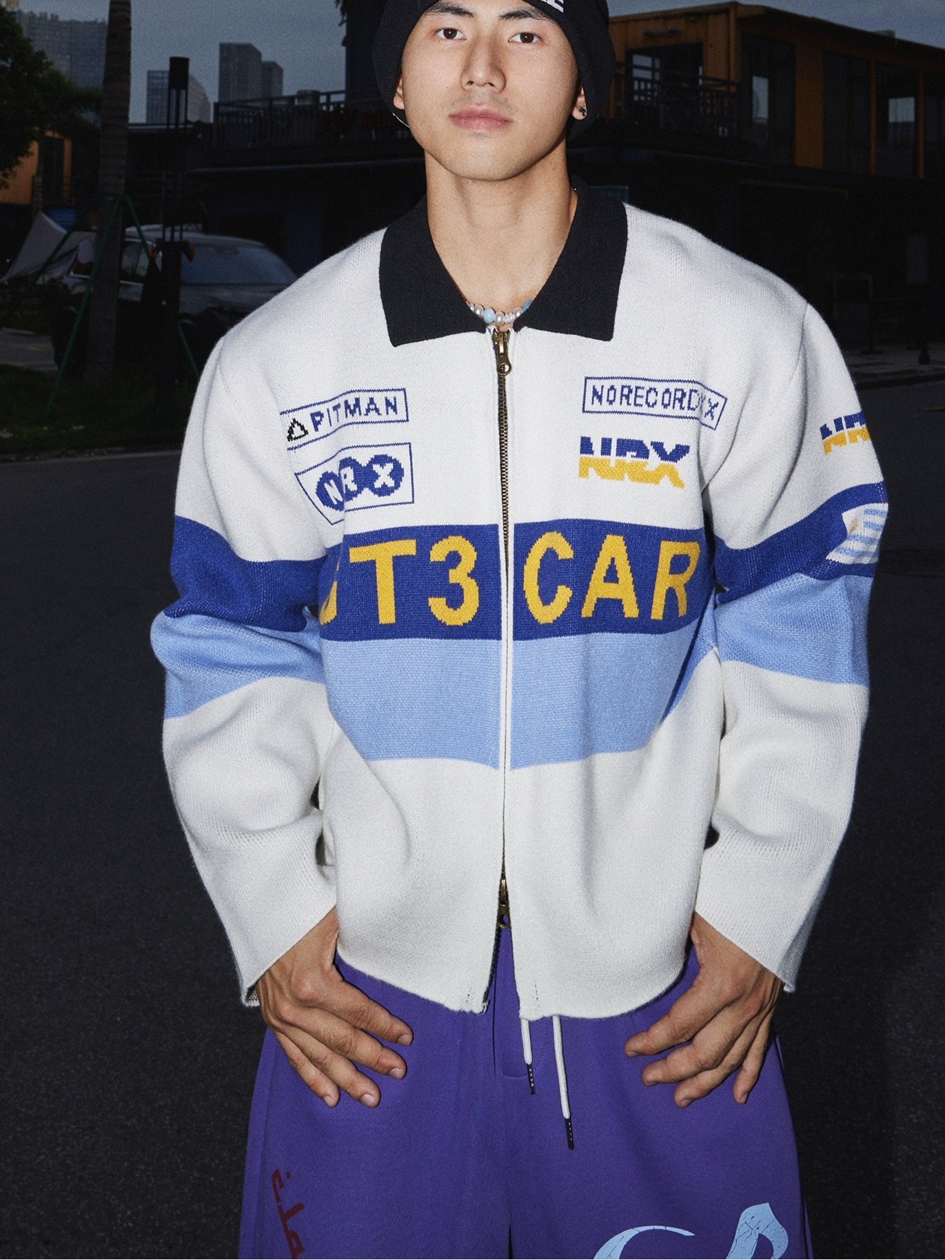 Racing Stripe Zip Up Cardigan