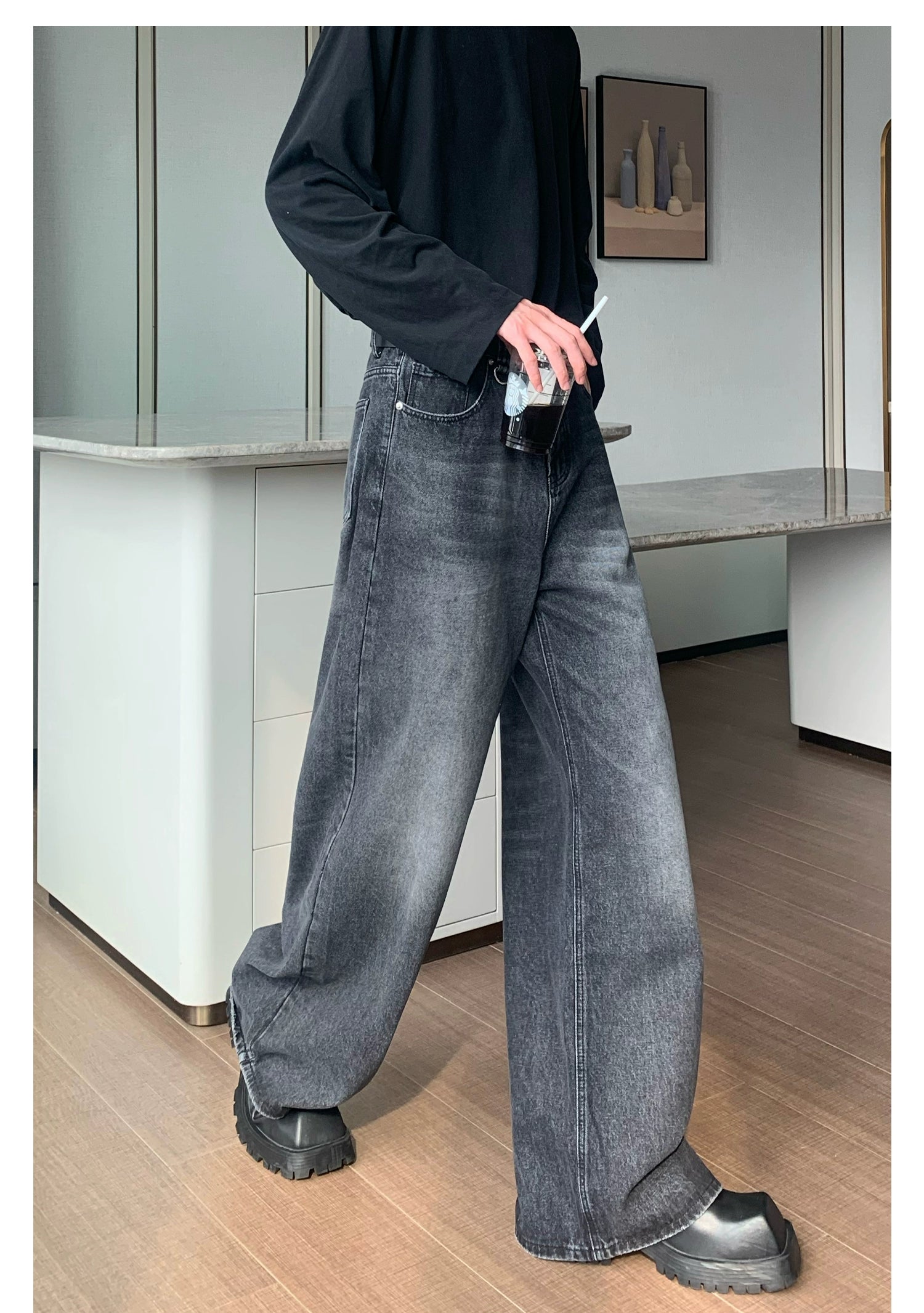 Straight-Wide-Leg Wash Jeans