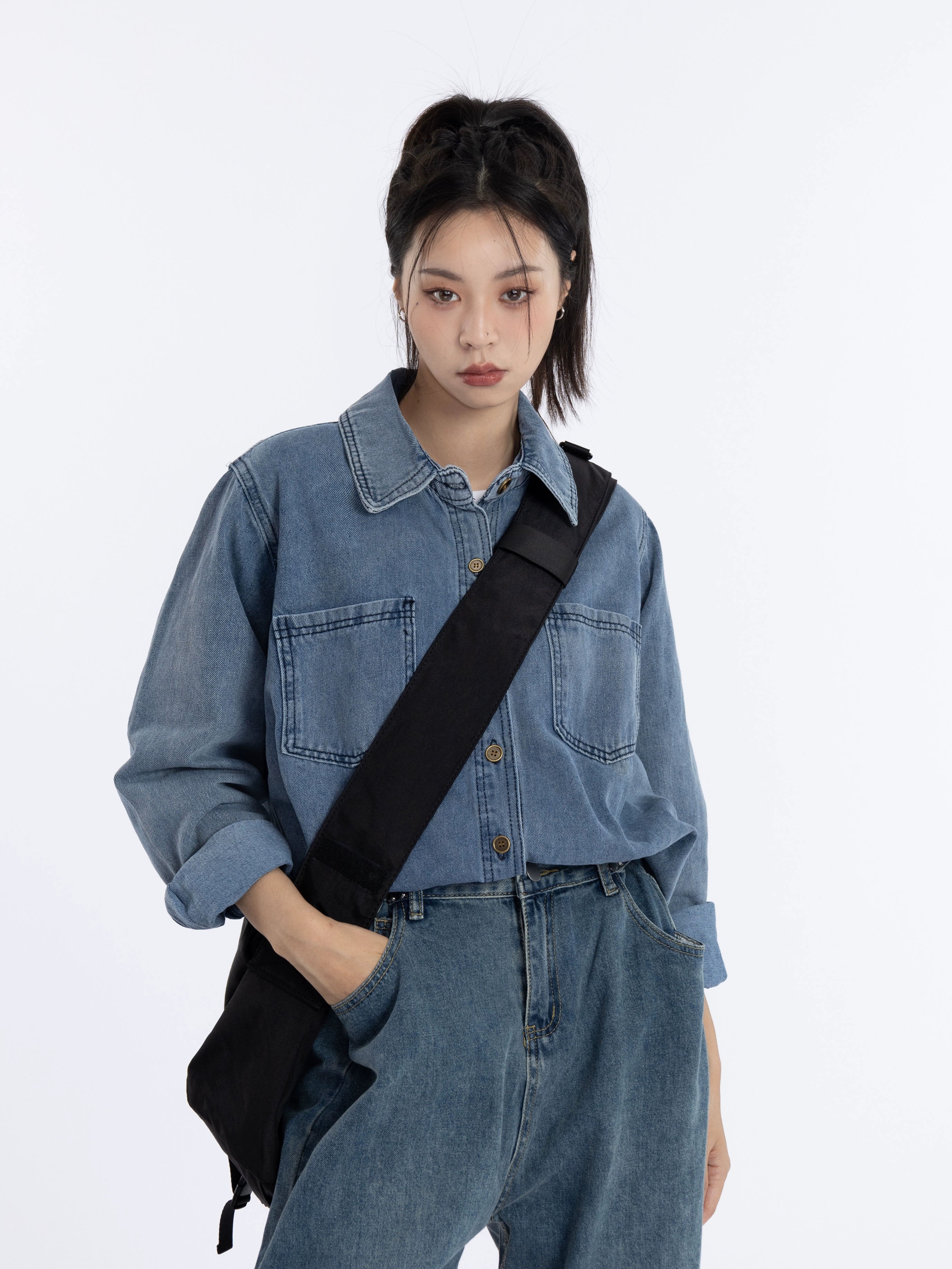 Veste de chemise en jean bleu foncé vintage
