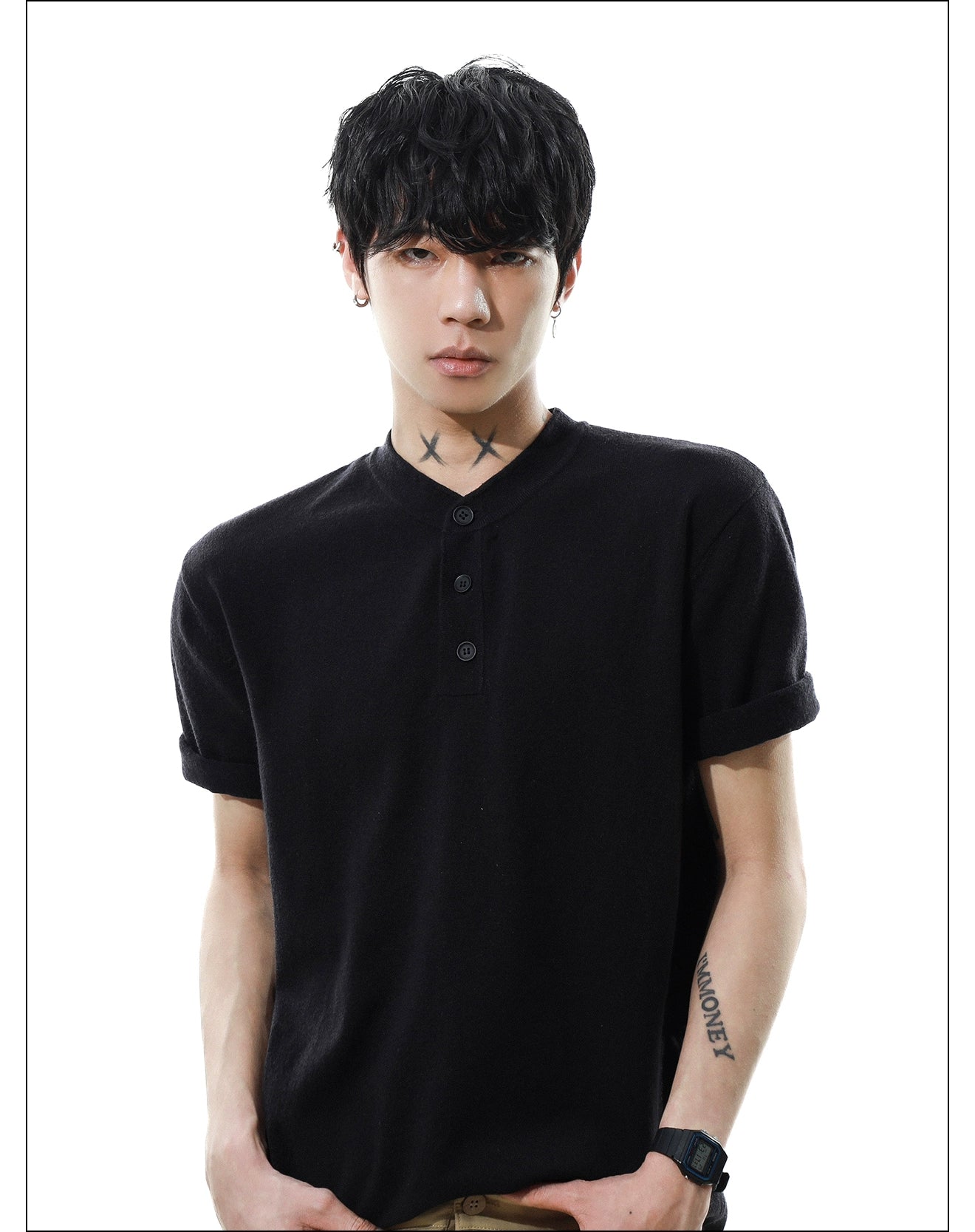 Heather Button Henley Knit Tee