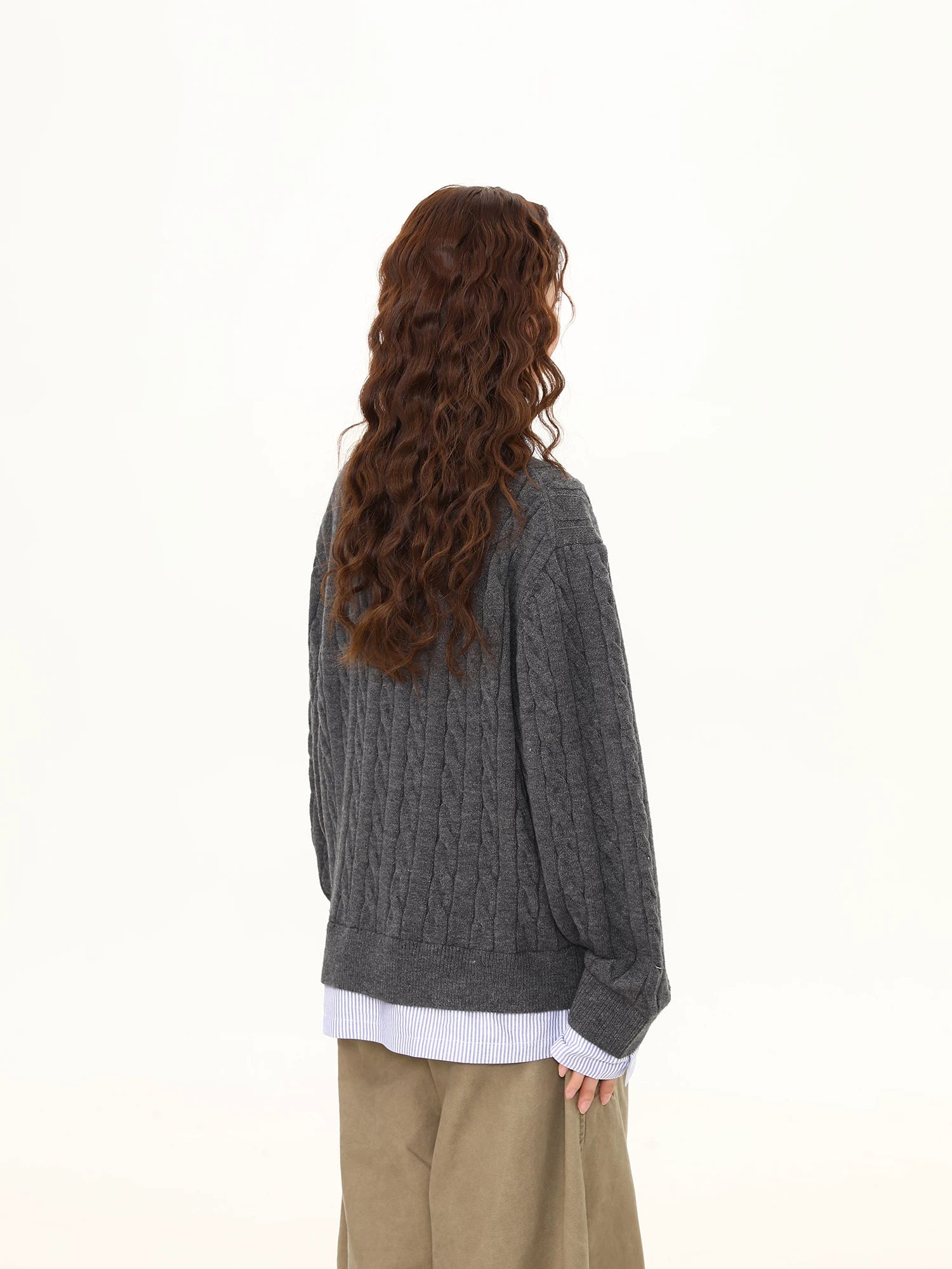 Charcoal Campus Cable Knit Crew Sweater