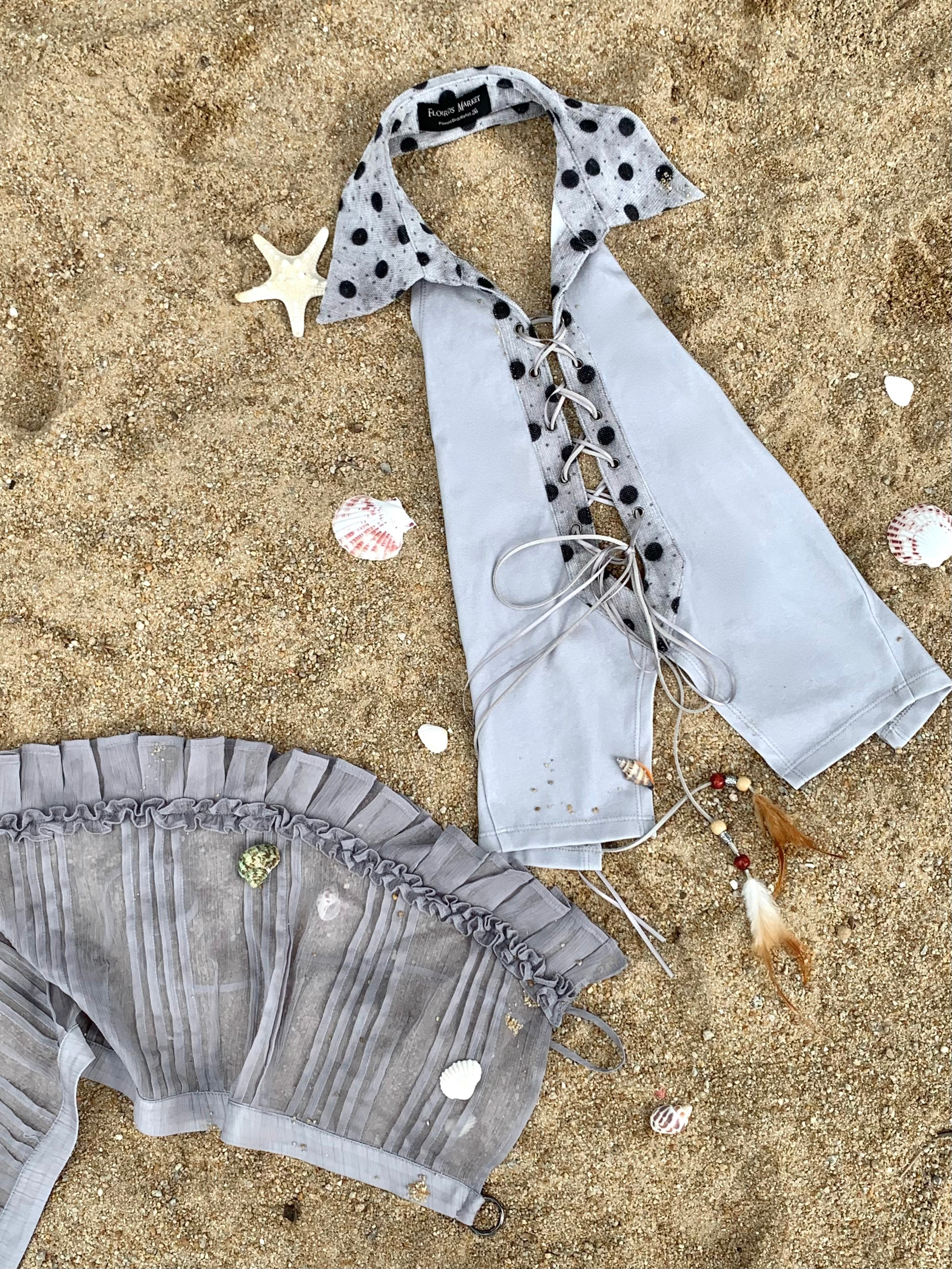 Smoke Dotted Lace-Up Halter Top