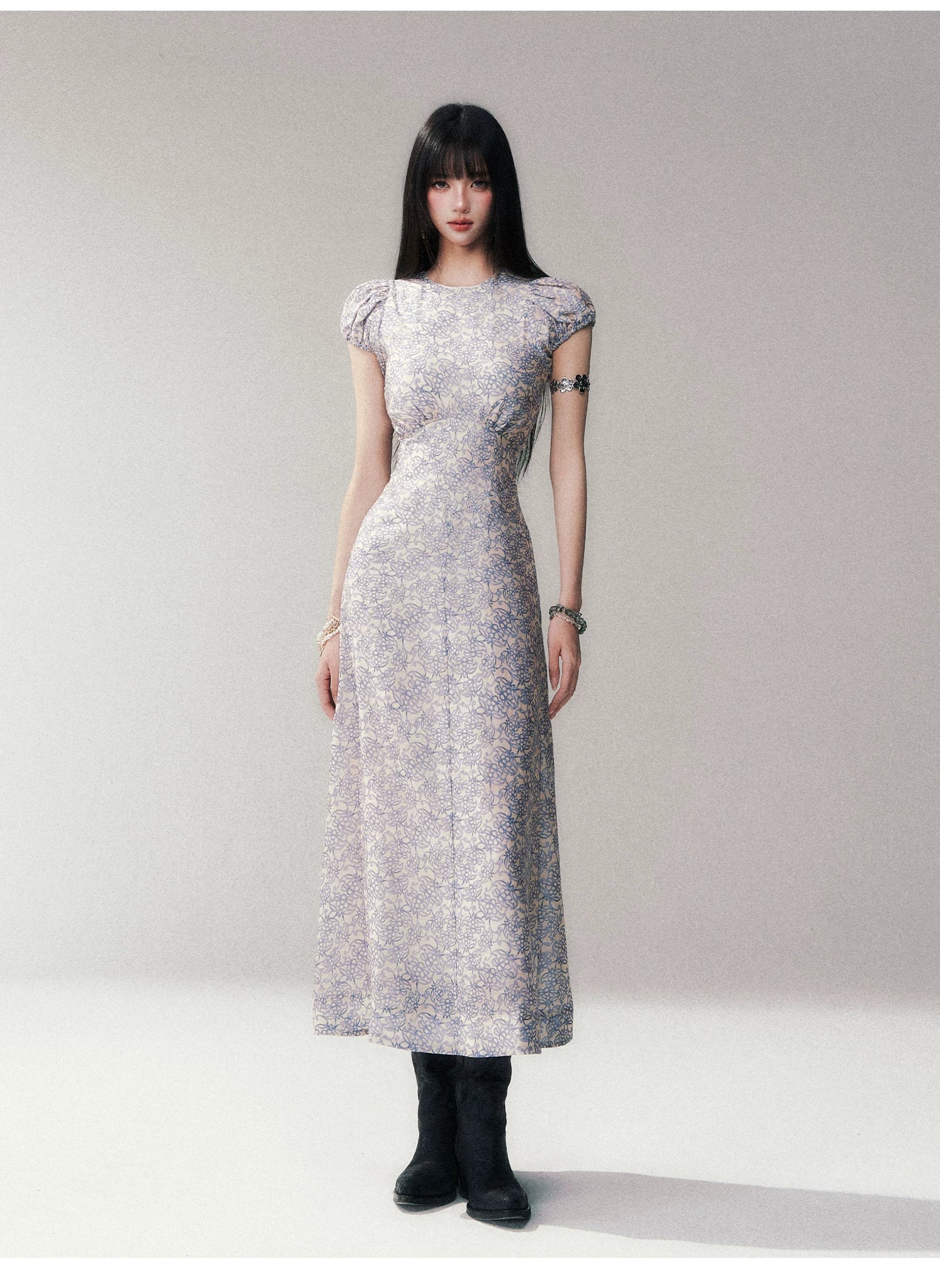 Mist Petal Lace Column Dress