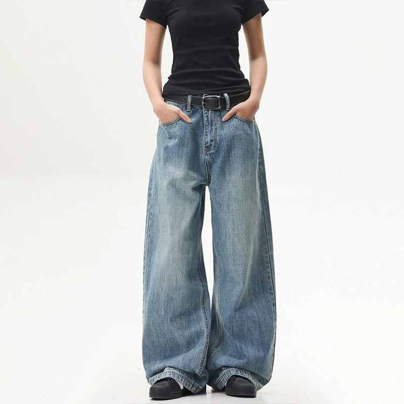 Blue Retro Wide-Leg Baggy Jeans