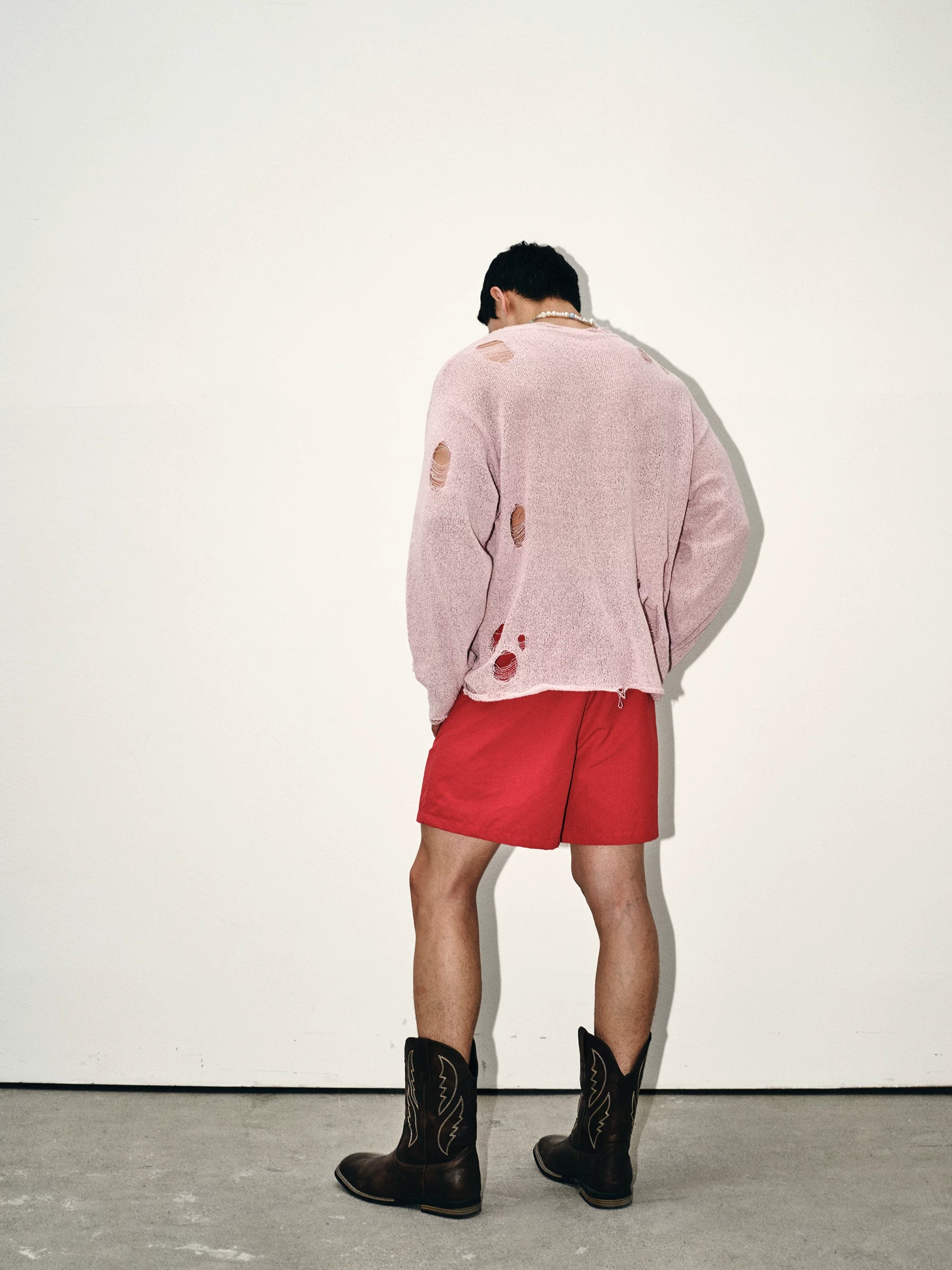 Blush Distressed Oversize Knit Sweater