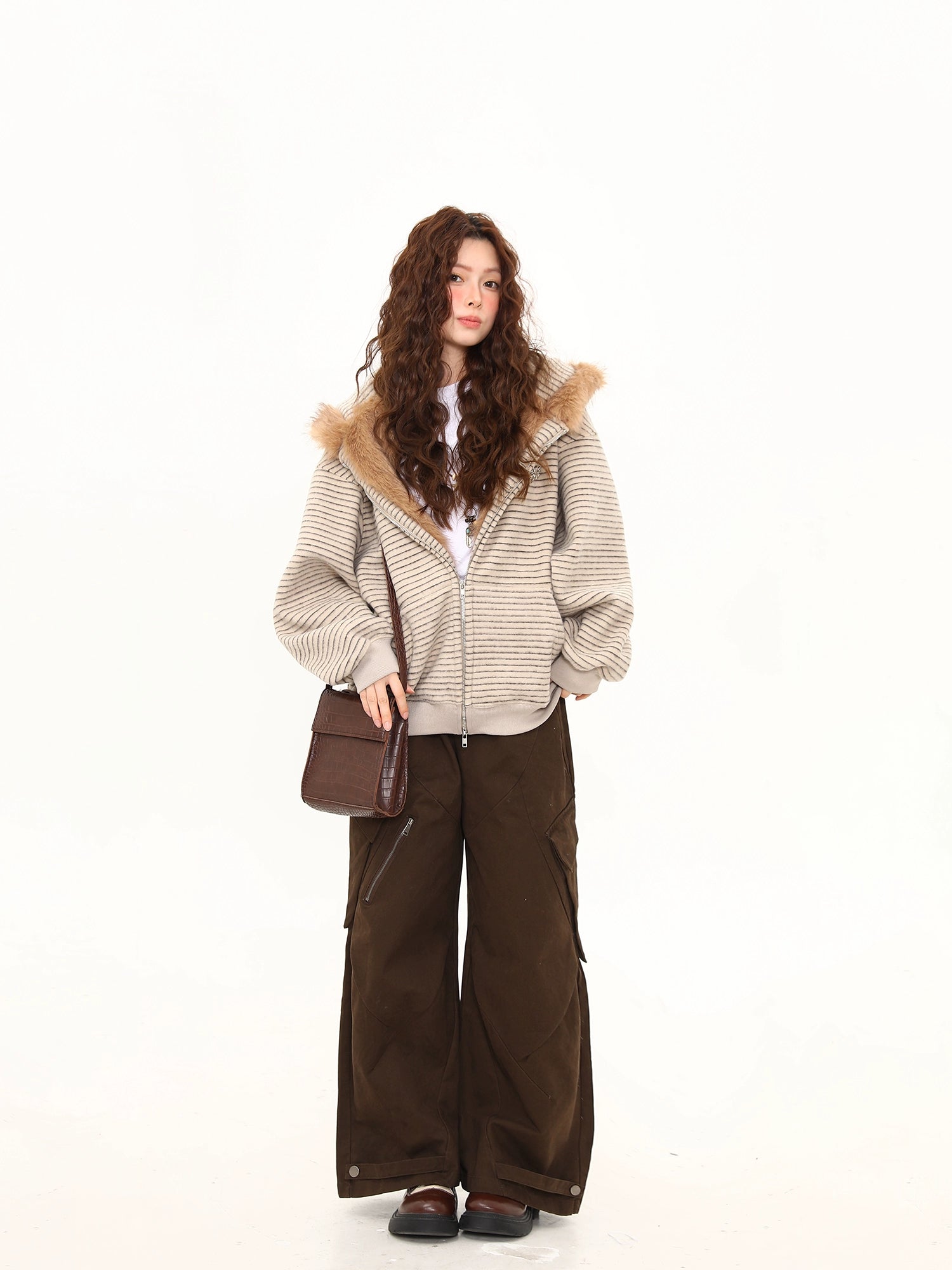 Fluffy Bunny Ear Stripe Hoodie