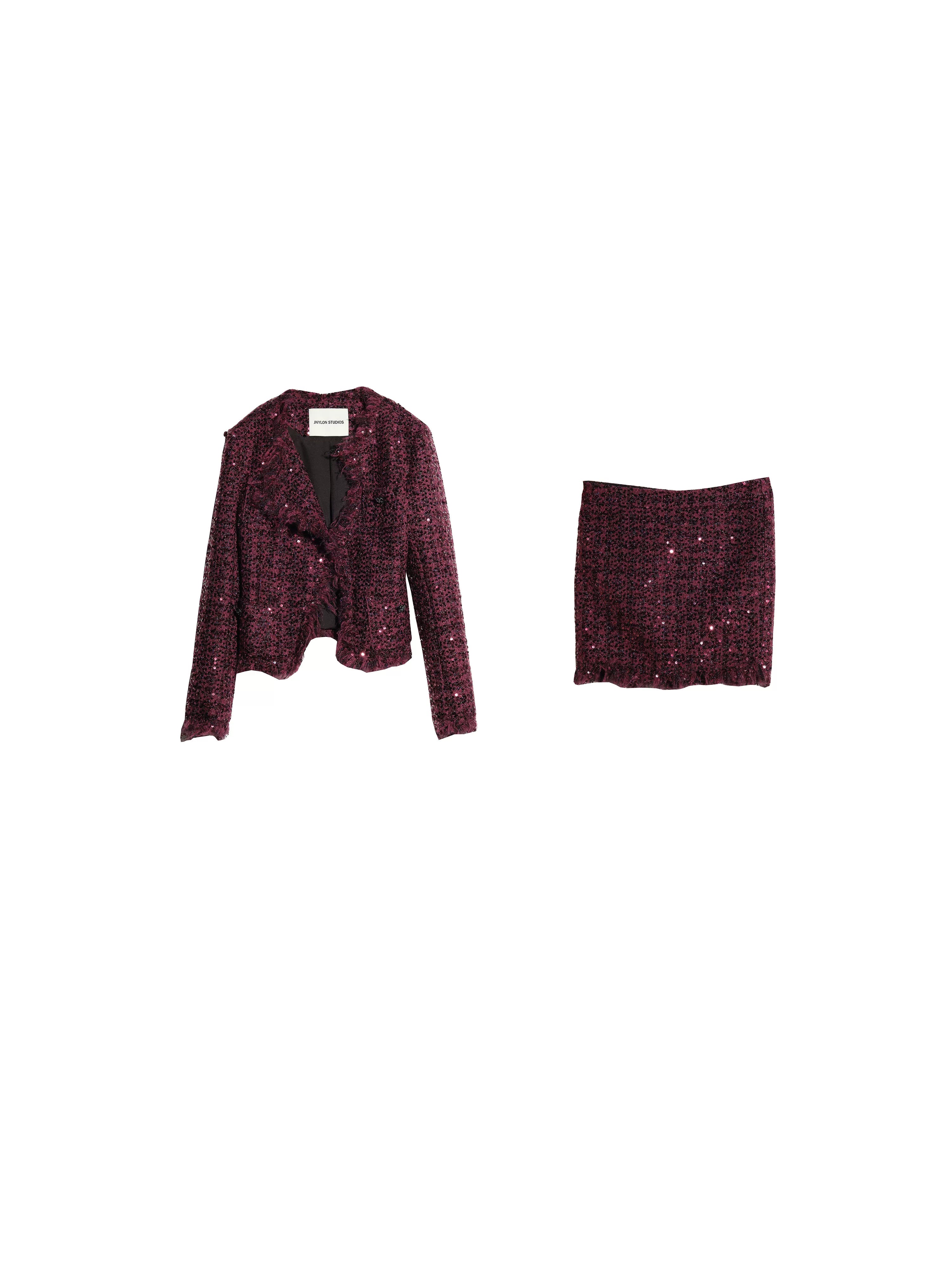 Wine Sequin Distressed Hem Blazer