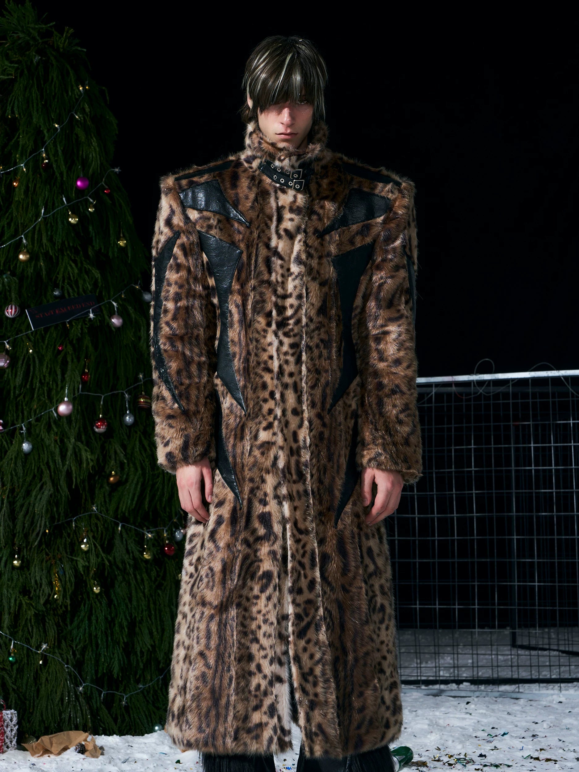 Savage Crest Long Leopard Faux‑Fur Coat