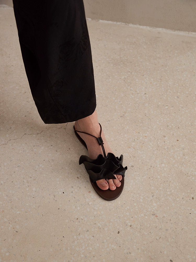 Black Ruffle Thong Sandals