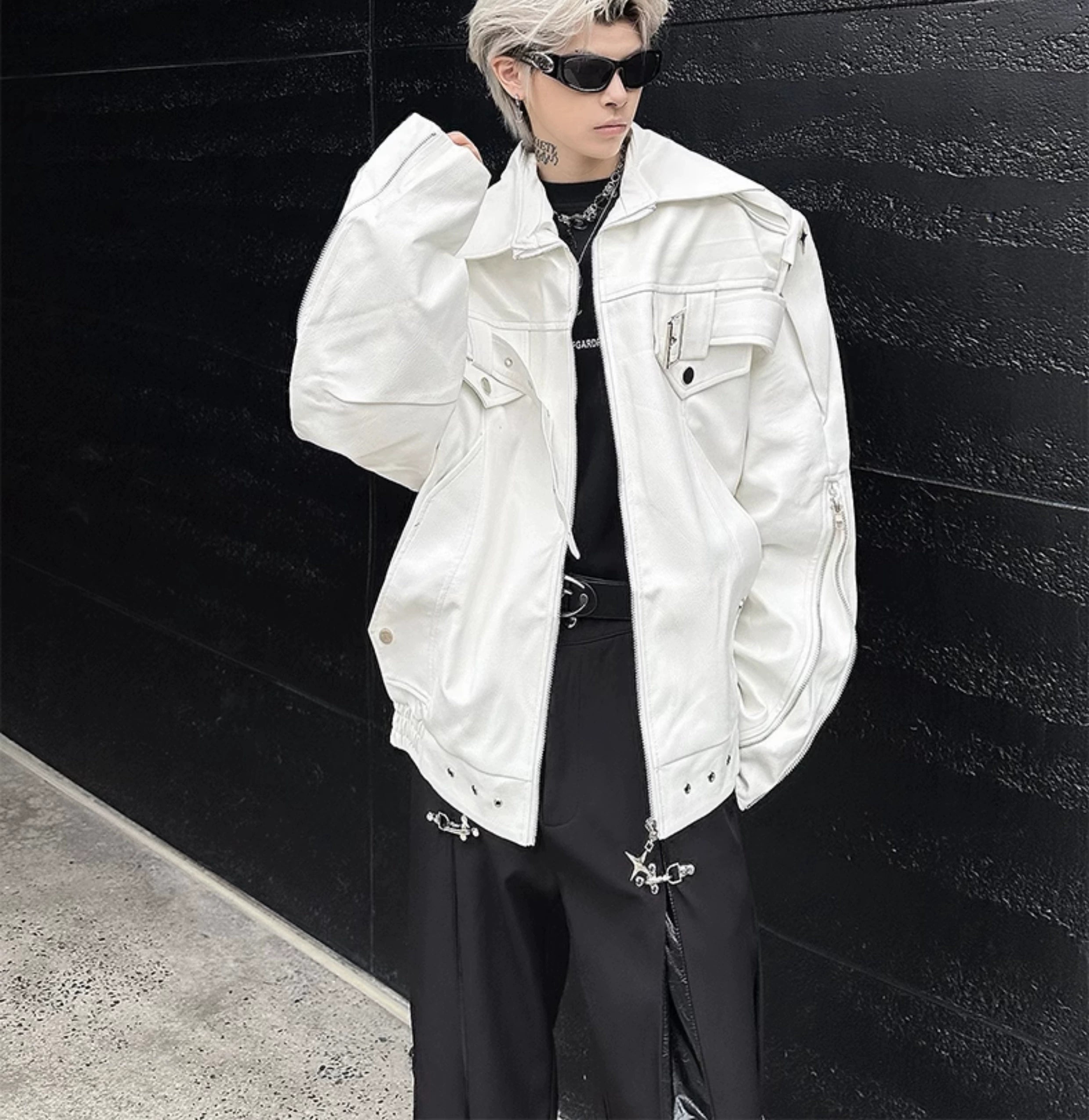 Oversized Star Patch Leather Jacket
