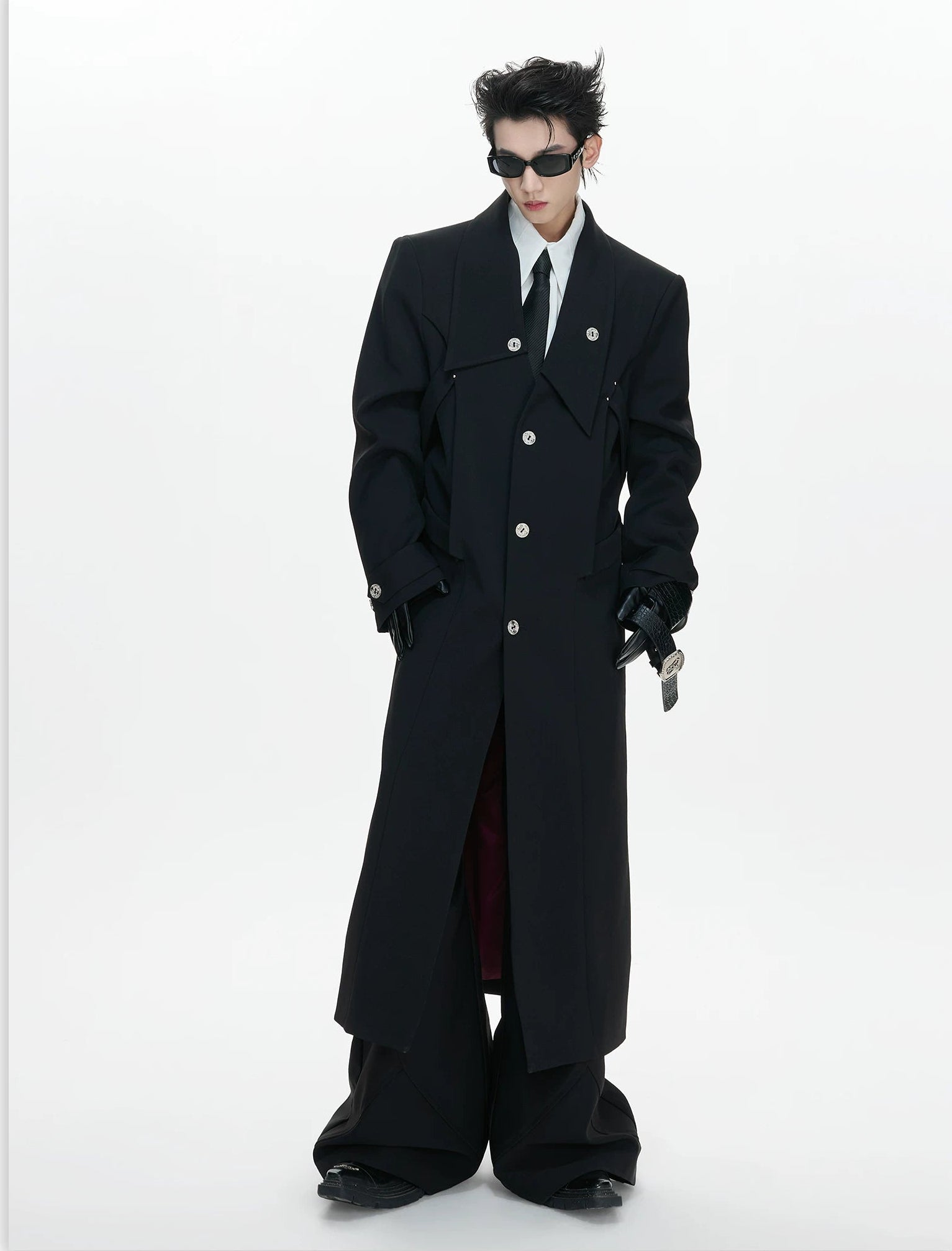 Midnight Regent Double-Lapel Trench Coat