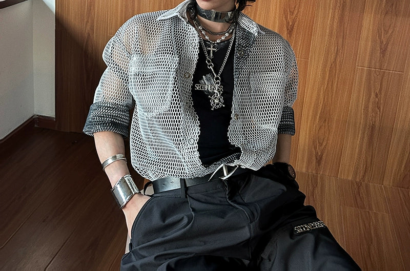 Mesh Button-Up Shirt