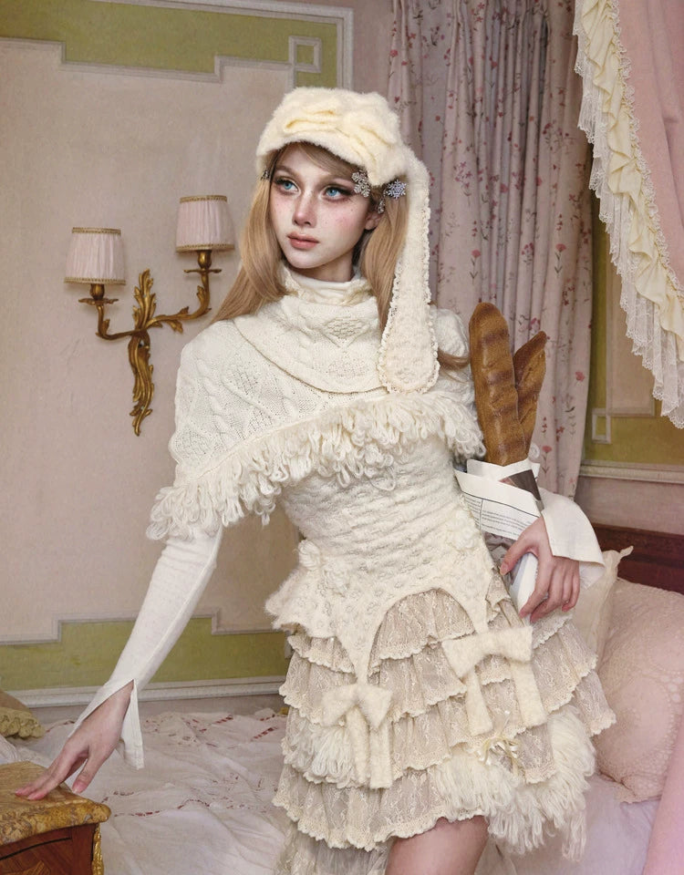 Ivory Fringe Cable Knit Shrug