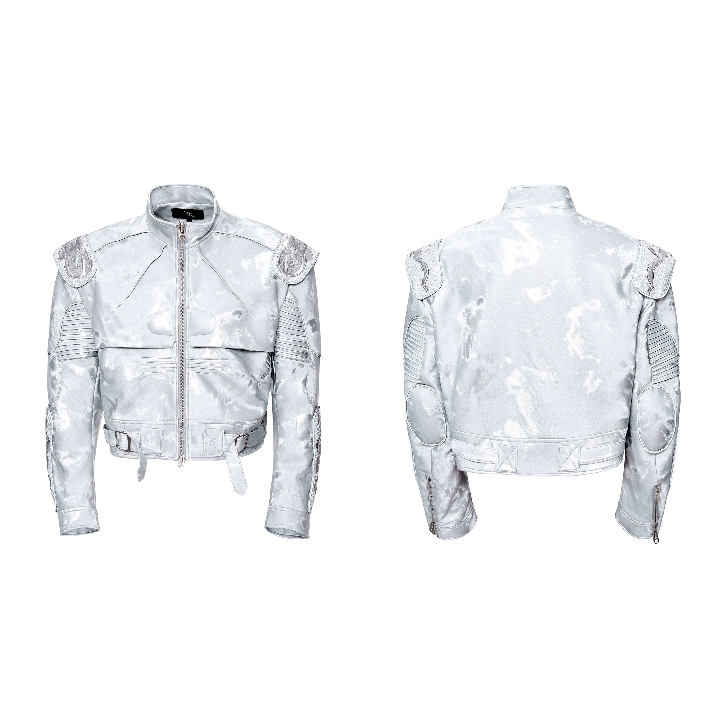 Metallic Silver Moto Cropped Jacket