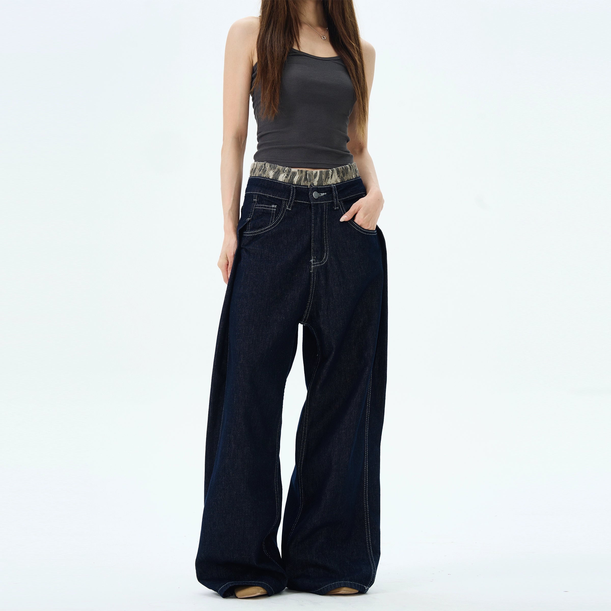 Dark Wash Wide Leg Skater Jeans