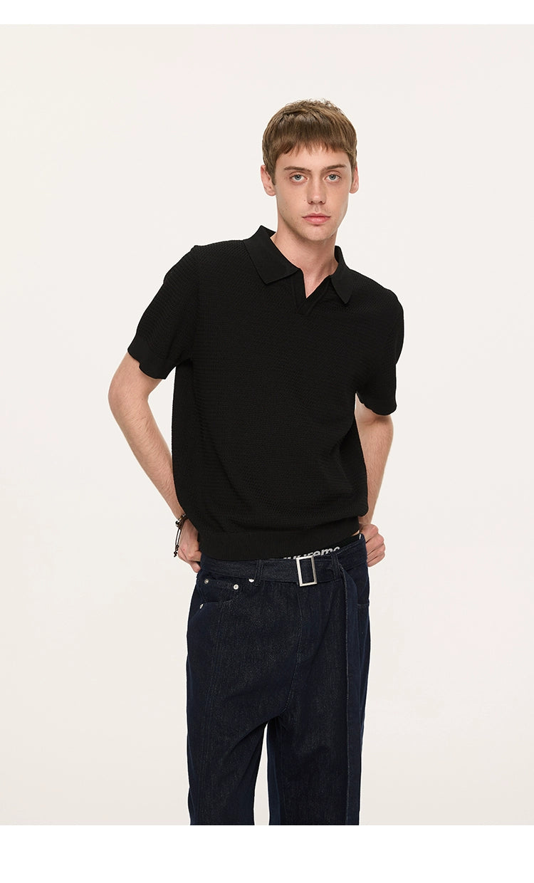 Textured Ice Silk Knit Polo Shirt