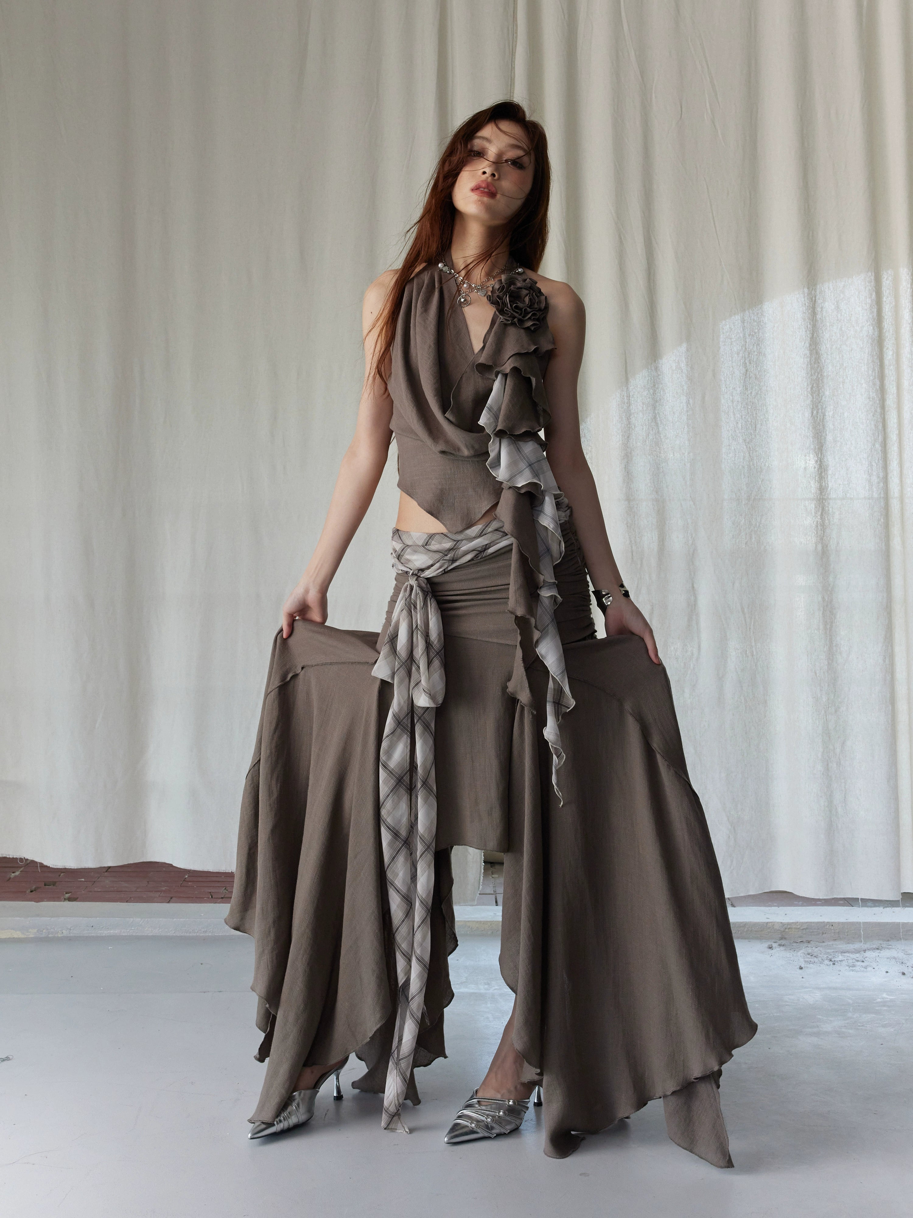 Dark Brown Draped Desert Nomad Skirt