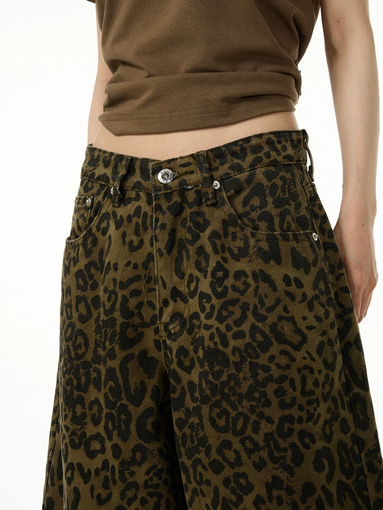 Leopard Print Wide Leg Knee-Length Shorts