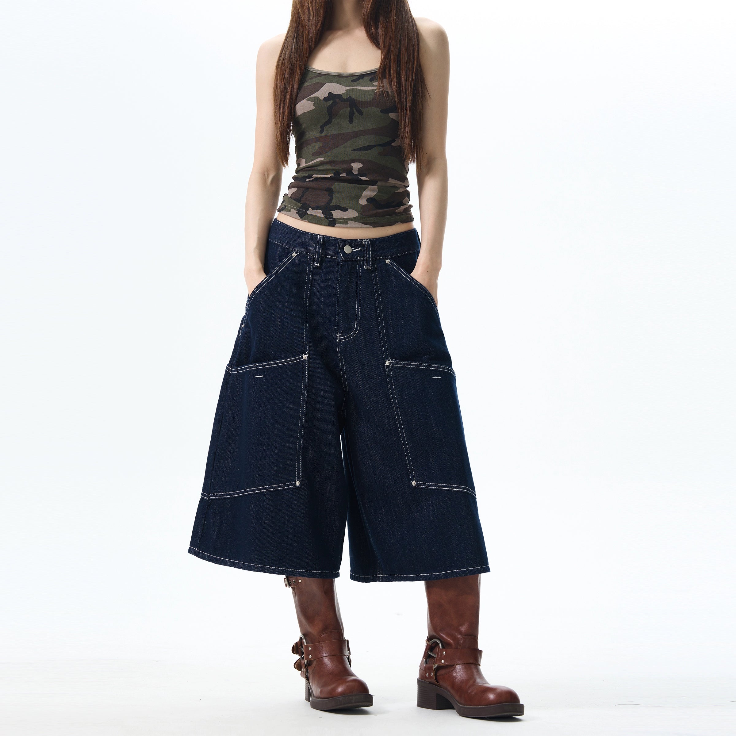 Contrast Stitch Denim Culottes