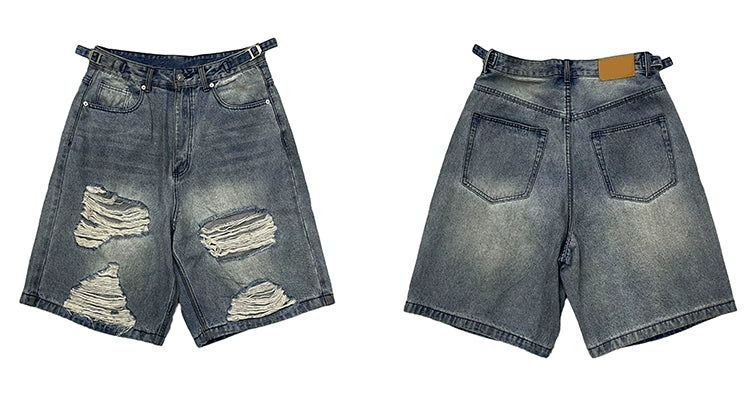 Distressed Ripped Denim Bermuda Shorts