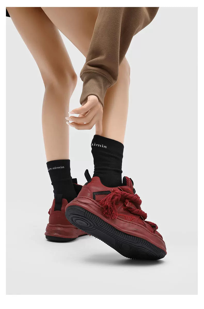 Distressed Rope-Lace Chunky Sneakers
