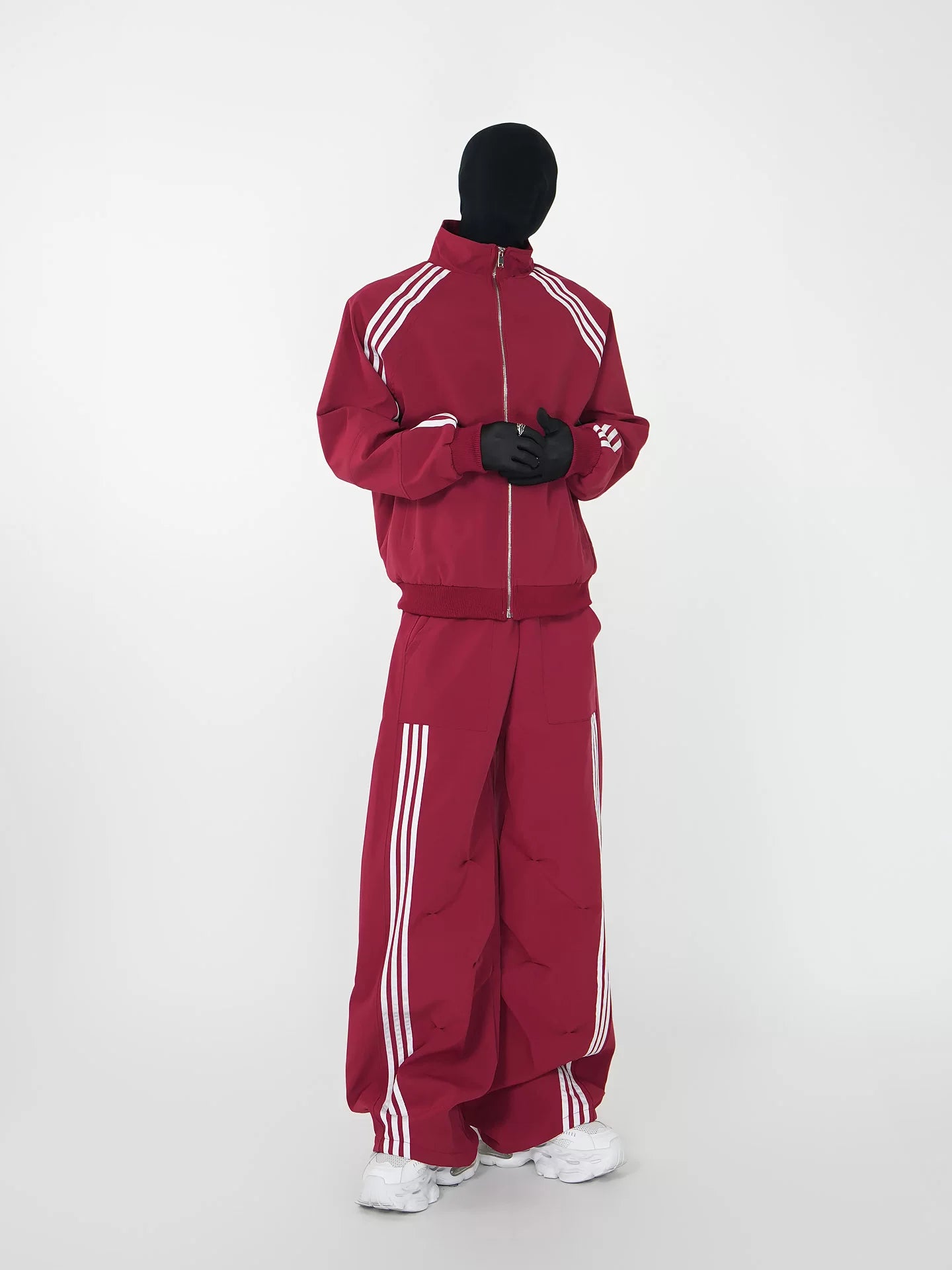 Crimson Velocity Triple‑Stripe Track Jacket and Pants Setup