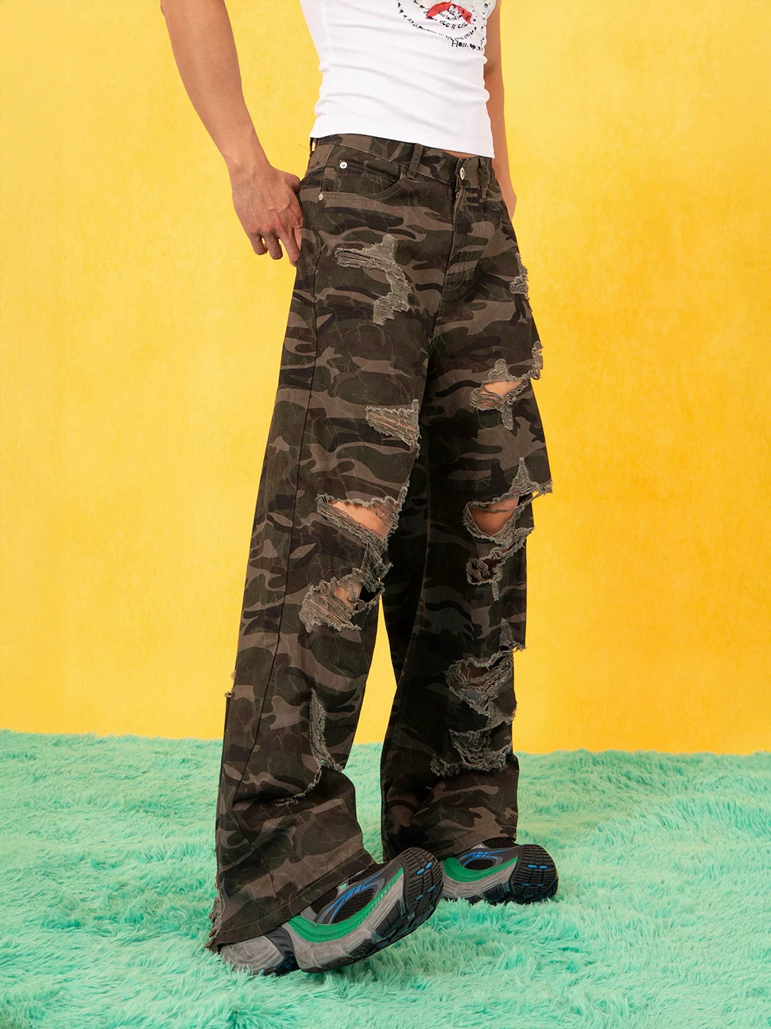 Shred Zone Destroyed Camo Wide-Leg Pants