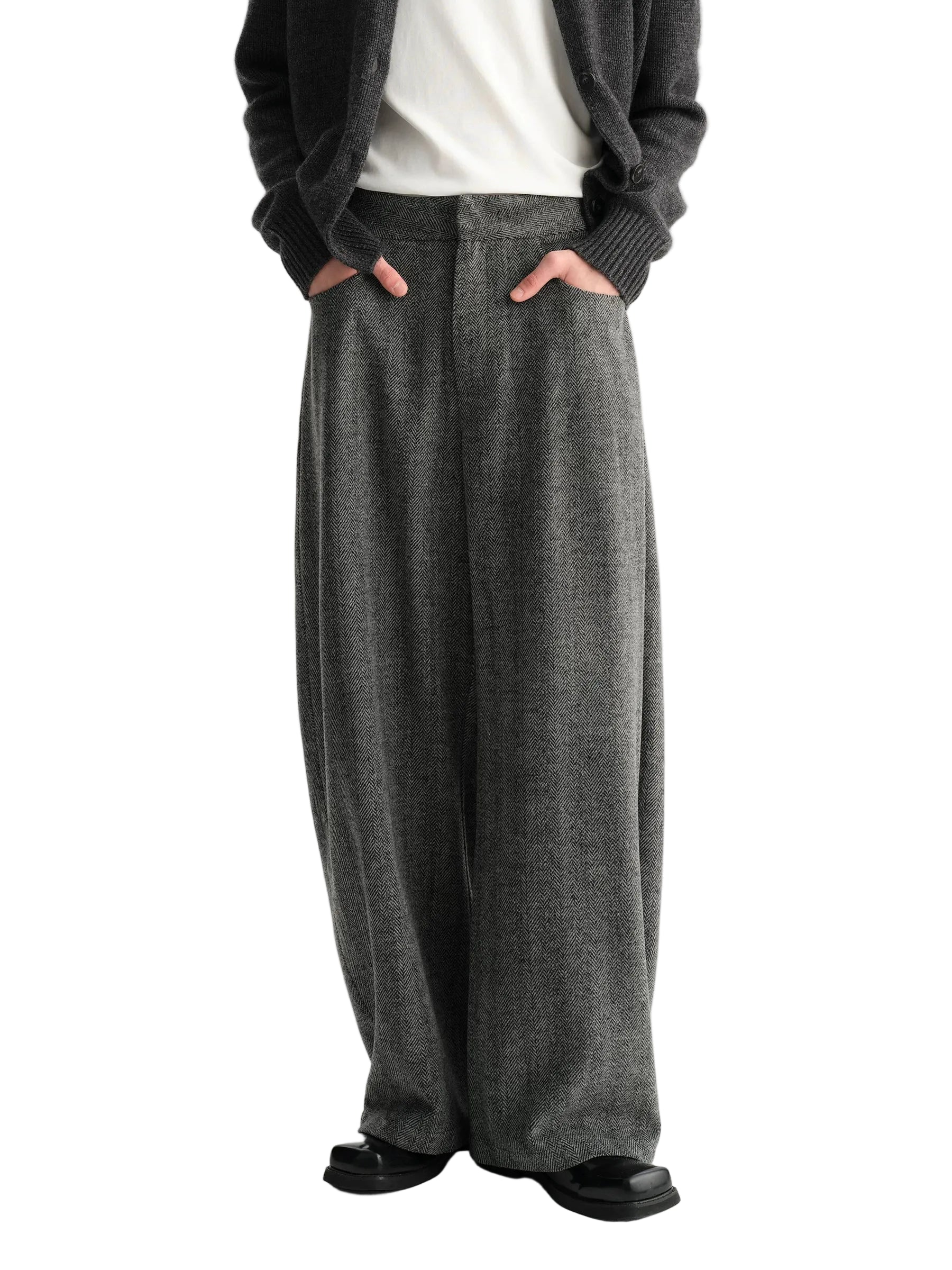 Ash Herringbone Axis Wide Trousers